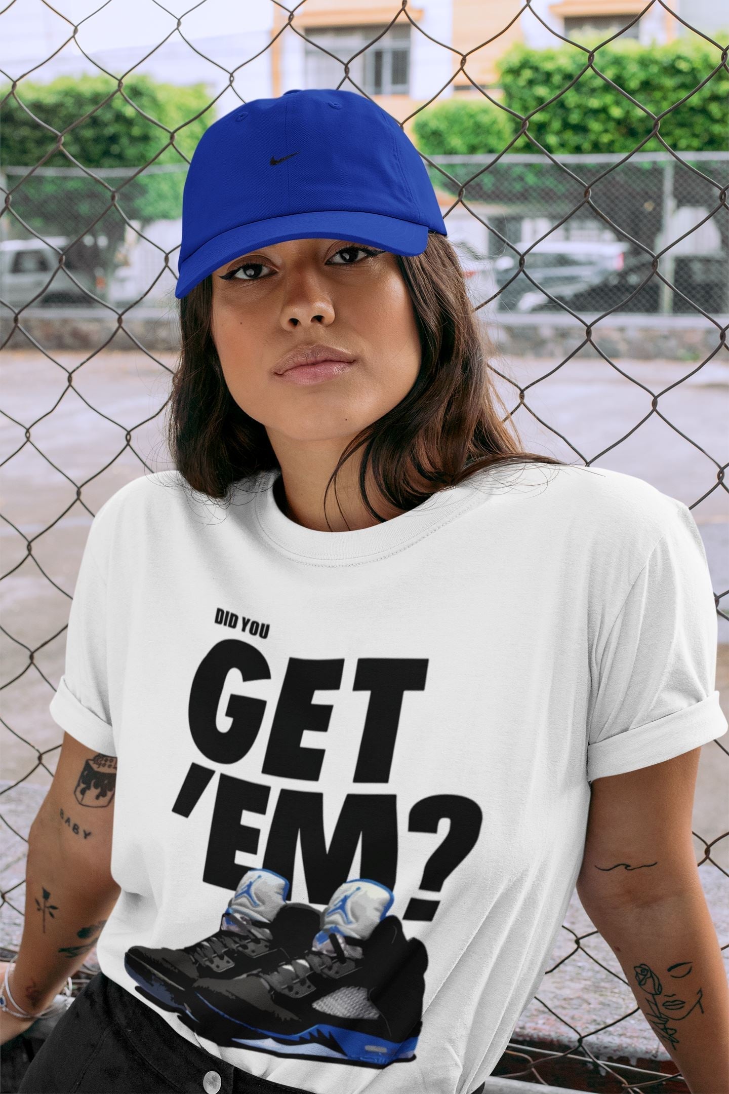 Jordan 5 Retro Racer Blue Sneaker Matching T-Shirt Did You Get Em SNRT Sneaker Tees Jordan 5 Retro Racer Blue Drip Gear Zone Crew Neck Tees