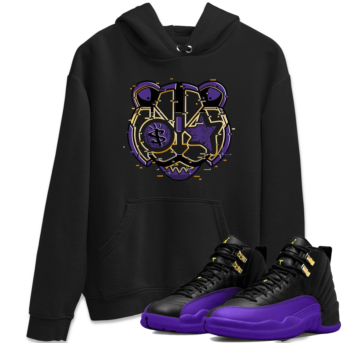 Air Jordan 12 Field Purple Sneaker Match Tees Digital Cat Face Sneaker Tees 12s Field Purple Sneaker Release Tees Unisex Shirts Black 1