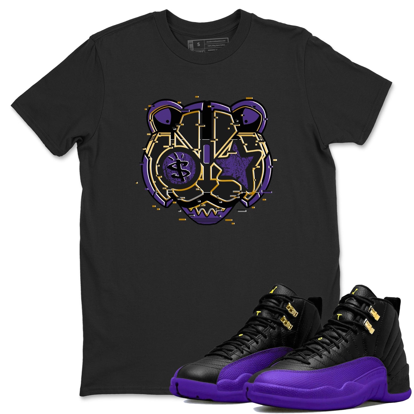 Air Jordan 12 Field Purple Sneaker Match Tees Digital Cat Face Sneaker Tees 12s Field Purple Sneaker Release Tees Unisex Shirts Black 1