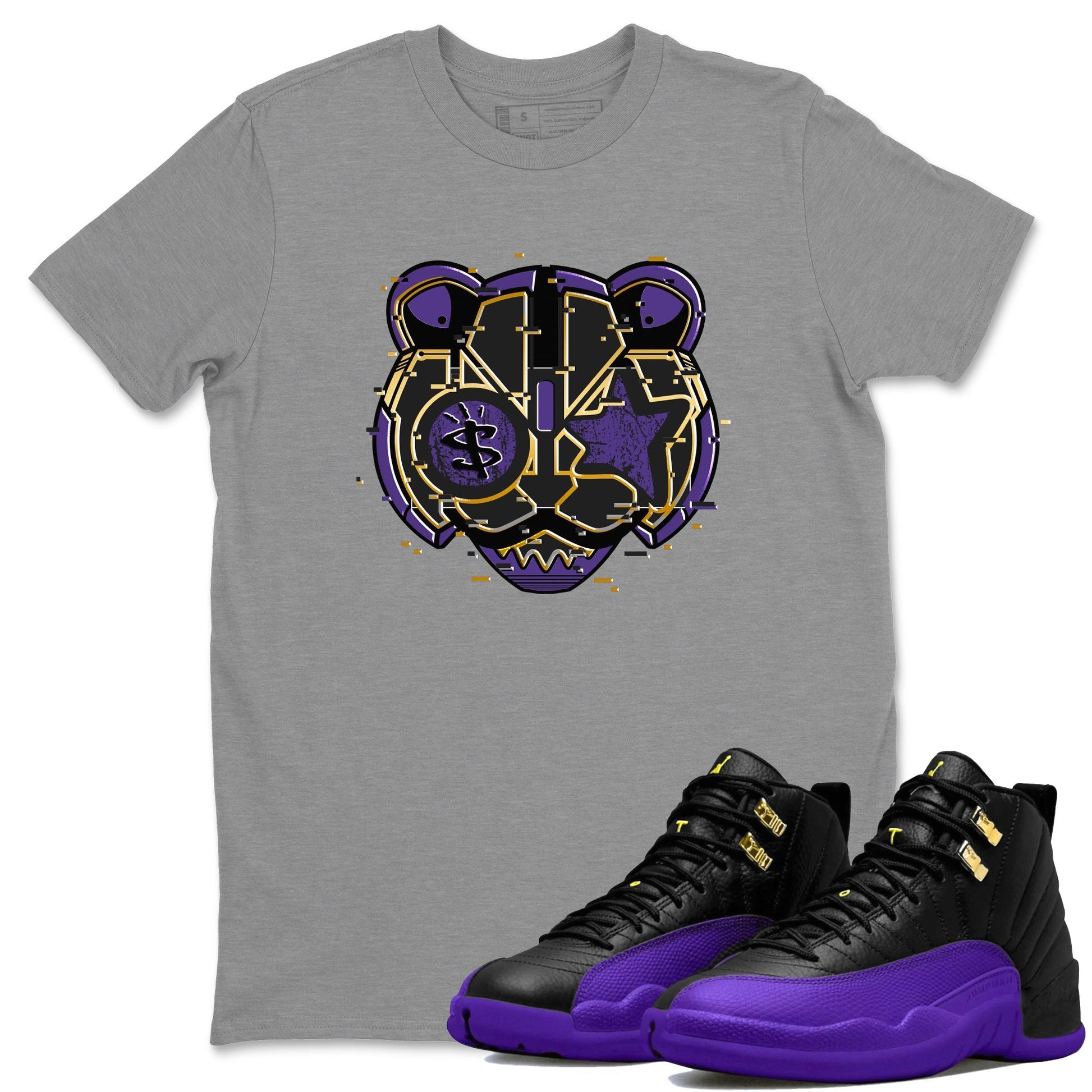 Air Jordan 12 Field Purple Sneaker Match Tees Digital Cat Face Sneaker Tees 12s Field Purple Sneaker Release Tees Unisex Shirts Heather Grey 1