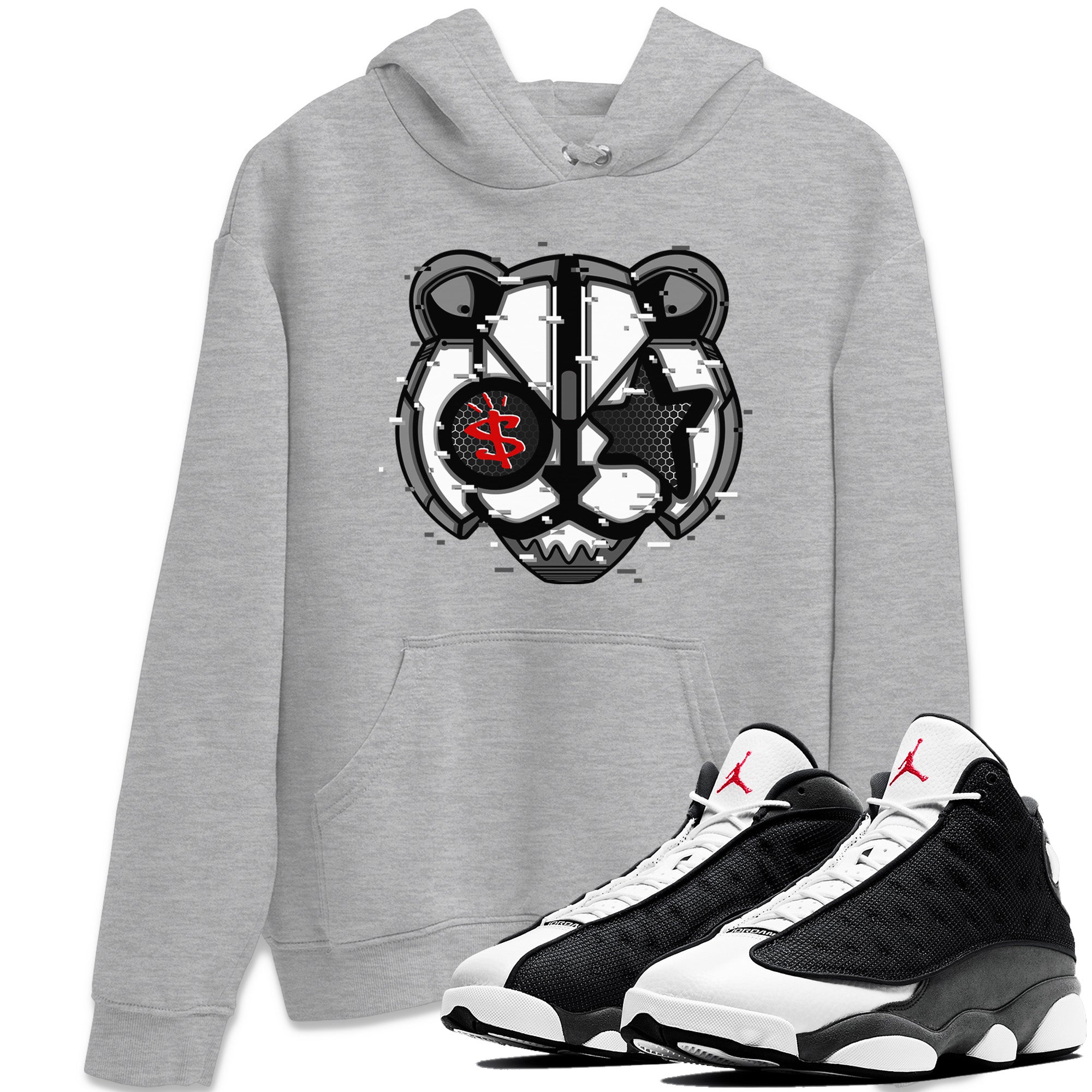 Air Jordan 13 Black Flint Sneaker Match Tees Digital Cat Face Streetwear Sneaker Shirt Air Jordan 13 Retro Black Flint Sneaker Release Tees Unisex Shirts Heather Grey 1