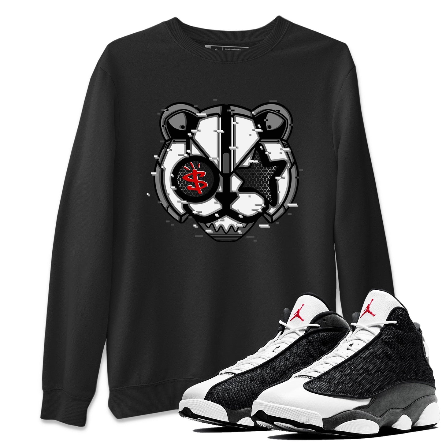 Air Jordan 13 Black Flint Sneaker Match Tees Digital Cat Face Streetwear Sneaker Shirt Air Jordan 13 Retro Black Flint Sneaker Release Tees Unisex Shirts Black 1