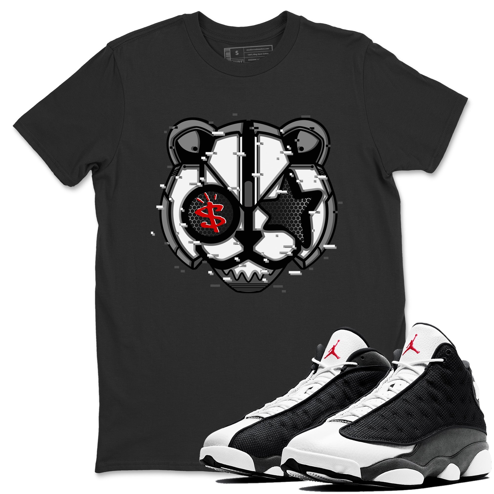 Air Jordan 13 Black Flint Sneaker Match Tees Digital Cat Face Streetwear Sneaker Shirt Air Jordan 13 Retro Black Flint Sneaker Release Tees Unisex Shirts Black 1