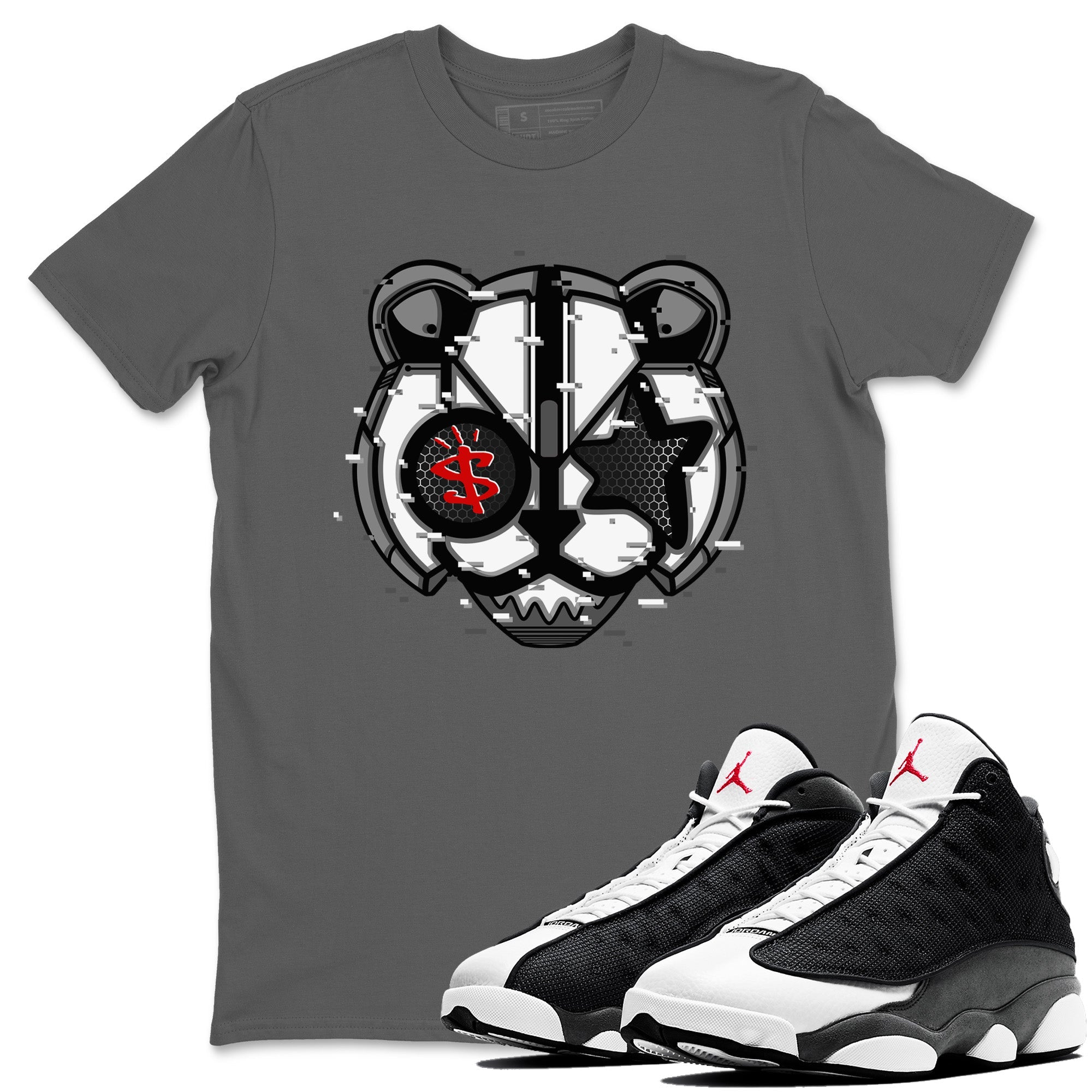 Air Jordan 13 Black Flint Sneaker Match Tees Digital Cat Face Streetwear Sneaker Shirt Air Jordan 13 Retro Black Flint Sneaker Release Tees Unisex Shirts Cool Grey 1