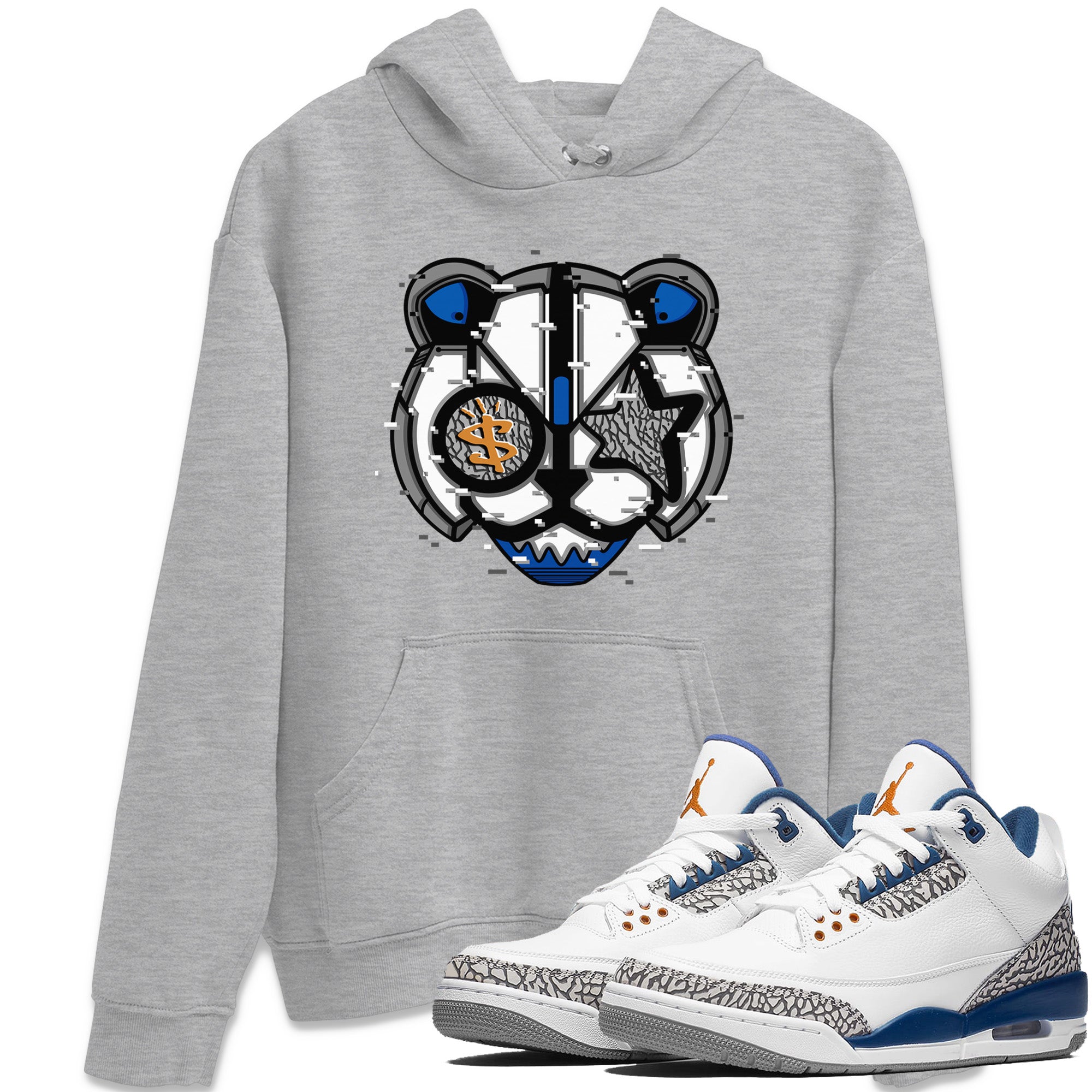 Air Jordan 3 Wizards Sneaker Match Tees Digital Cat Face Streetwear Sneaker Shirt Air Jordan 3 Retro Wizards Sneaker Release Tees Unisex Shirts Heather Grey 1