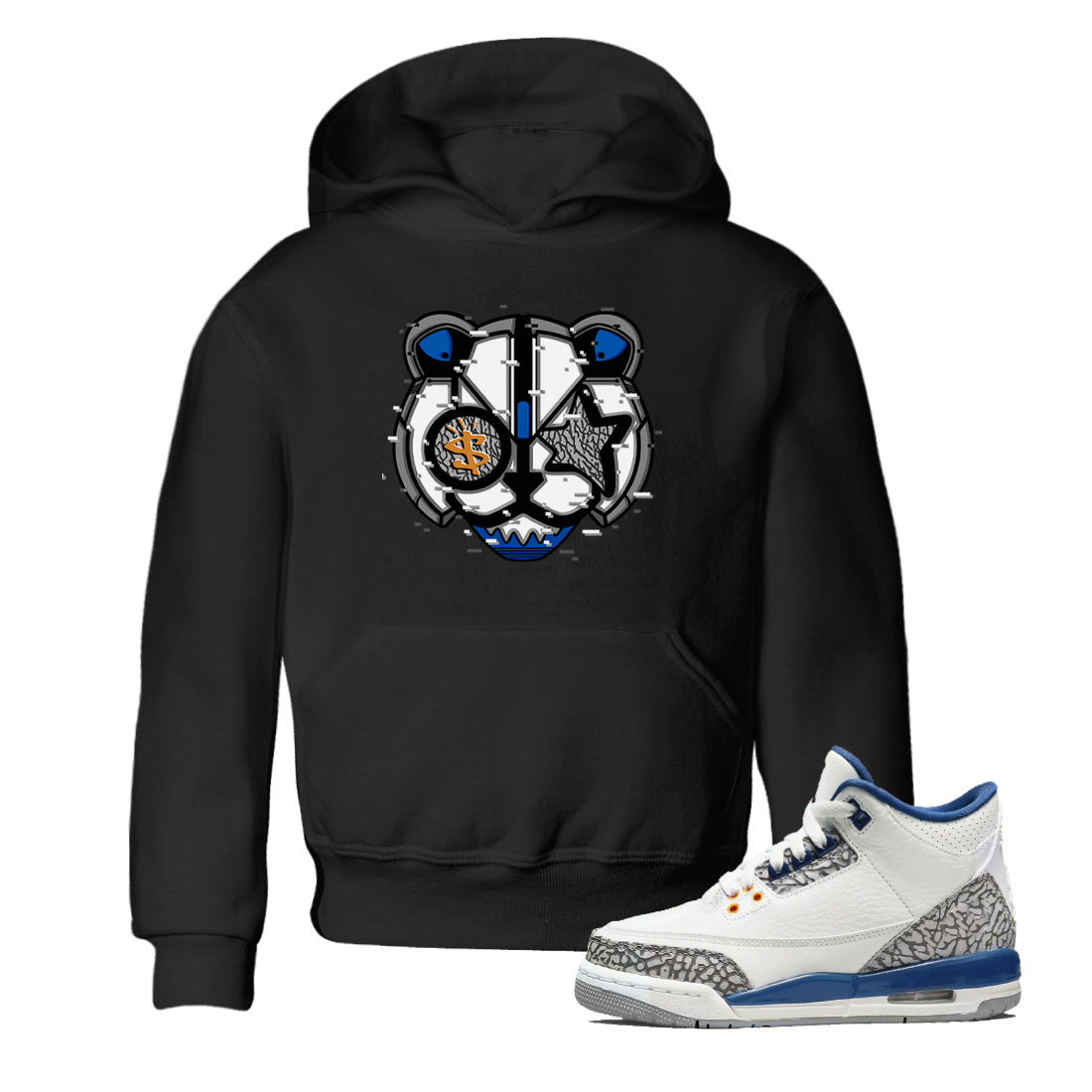 Air Jordan 3 Wizards Sneaker Match Tees Digital Cat Face Streetwear Sneaker Shirt Air Jordan 3 Retro Wizards Sneaker Release Tees Kids Shirts Black 1