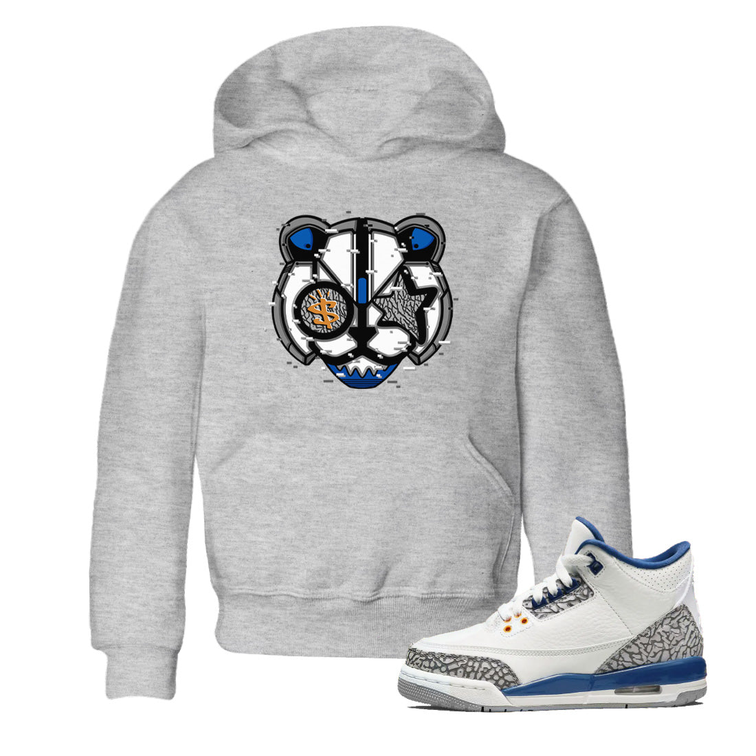 Air Jordan 3 Wizards Sneaker Match Tees Digital Cat Face Streetwear Sneaker Shirt Air Jordan 3 Retro Wizards Sneaker Release Tees Kids Shirts Heather Grey 1