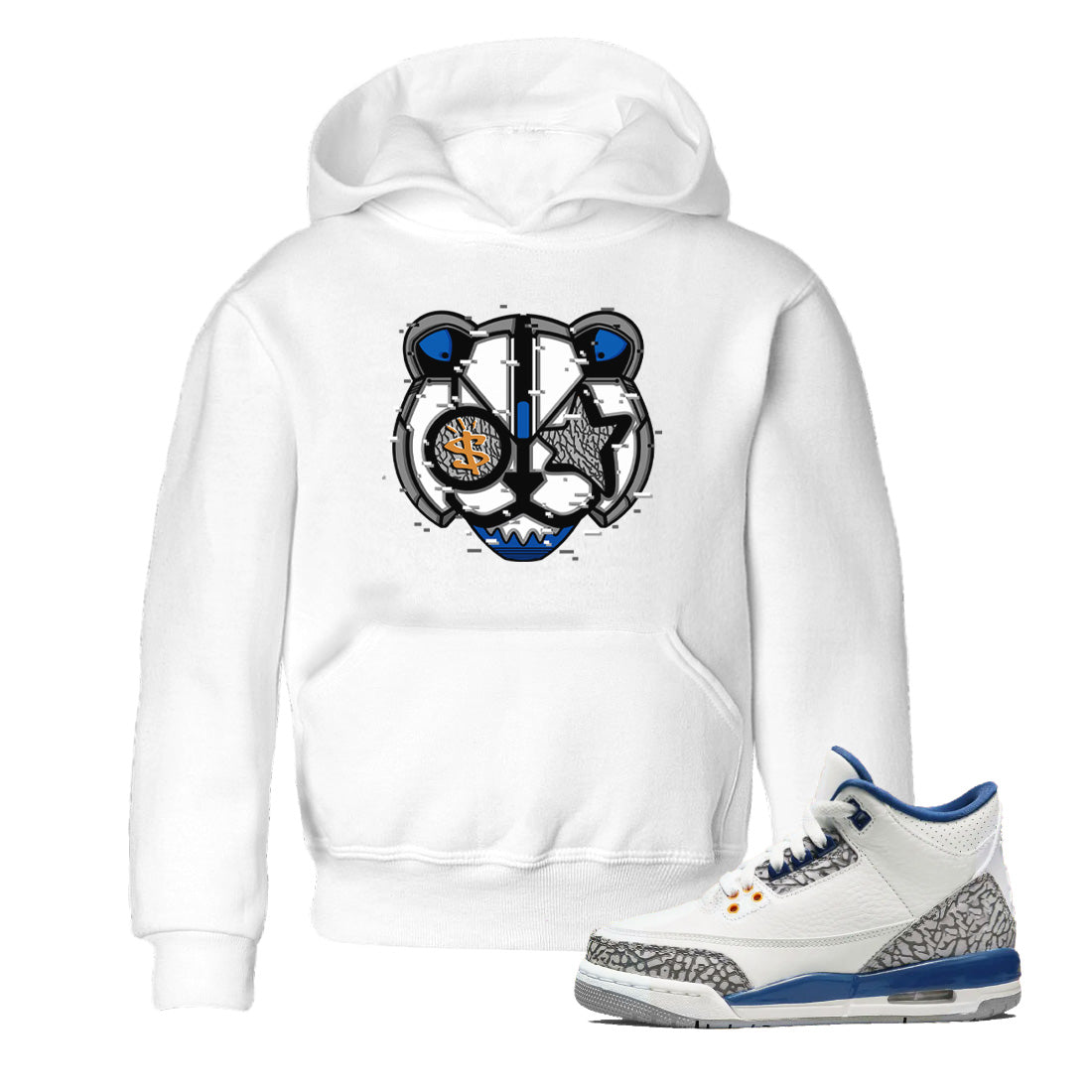 Air Jordan 3 Wizards Sneaker Match Tees Digital Cat Face Streetwear Sneaker Shirt Air Jordan 3 Retro Wizards Sneaker Release Tees Kids Shirts White 1