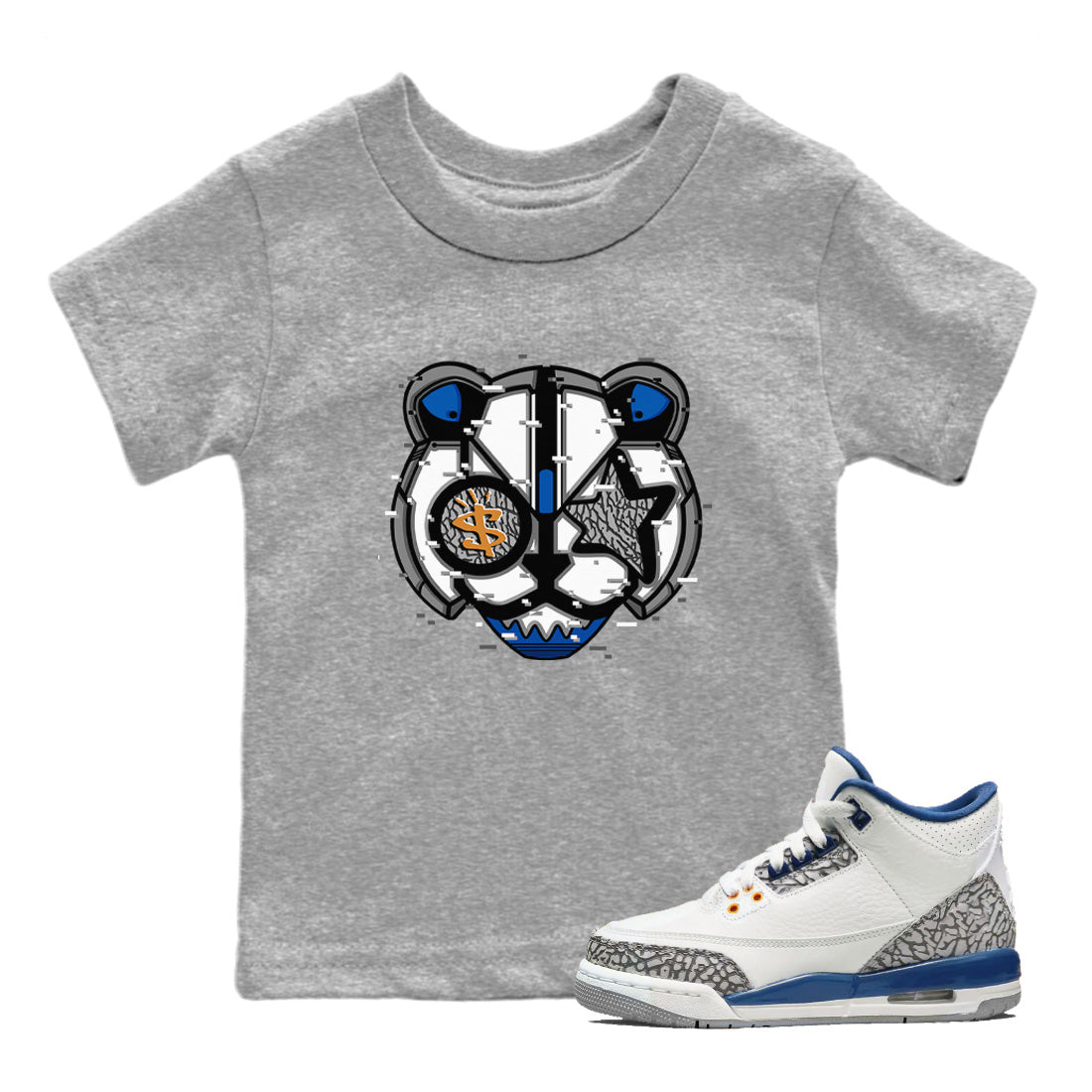 Air Jordan 3 Wizards Sneaker Match Tees Digital Cat Face Streetwear Sneaker Shirt Air Jordan 3 Retro Wizards Sneaker Release Tees Kids Shirts Heather Grey 1