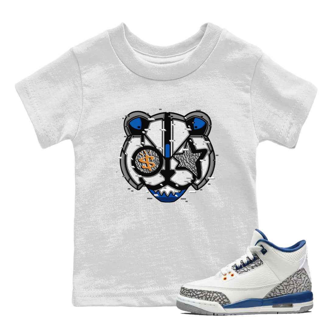 Air Jordan 3 Wizards Sneaker Match Tees Digital Cat Face Streetwear Sneaker Shirt Air Jordan 3 Retro Wizards Sneaker Release Tees Kids Shirts White 1