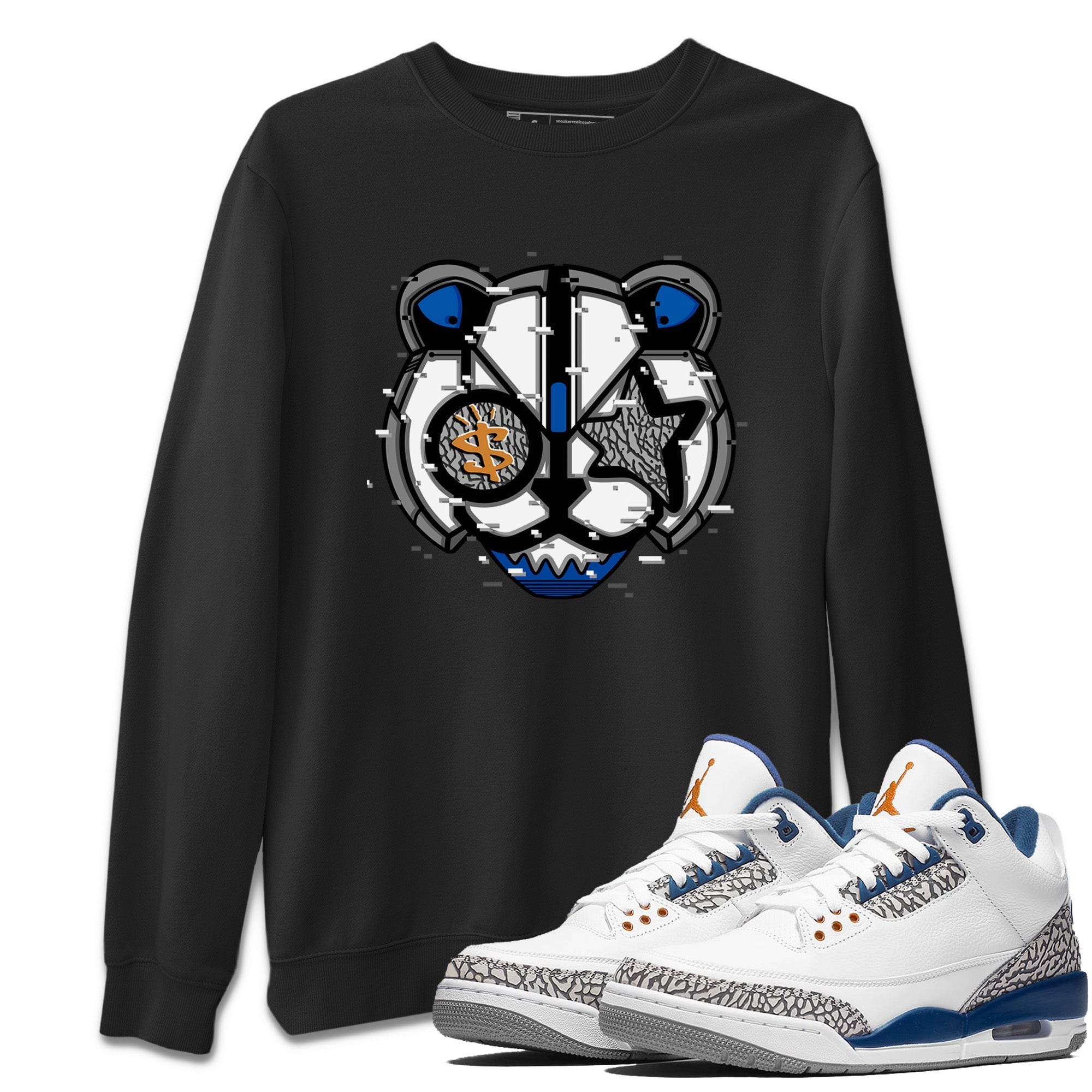 Air Jordan 3 Wizards Sneaker Match Tees Digital Cat Face Streetwear Sneaker Shirt Air Jordan 3 Retro Wizards Sneaker Release Tees Unisex Shirts Black 1