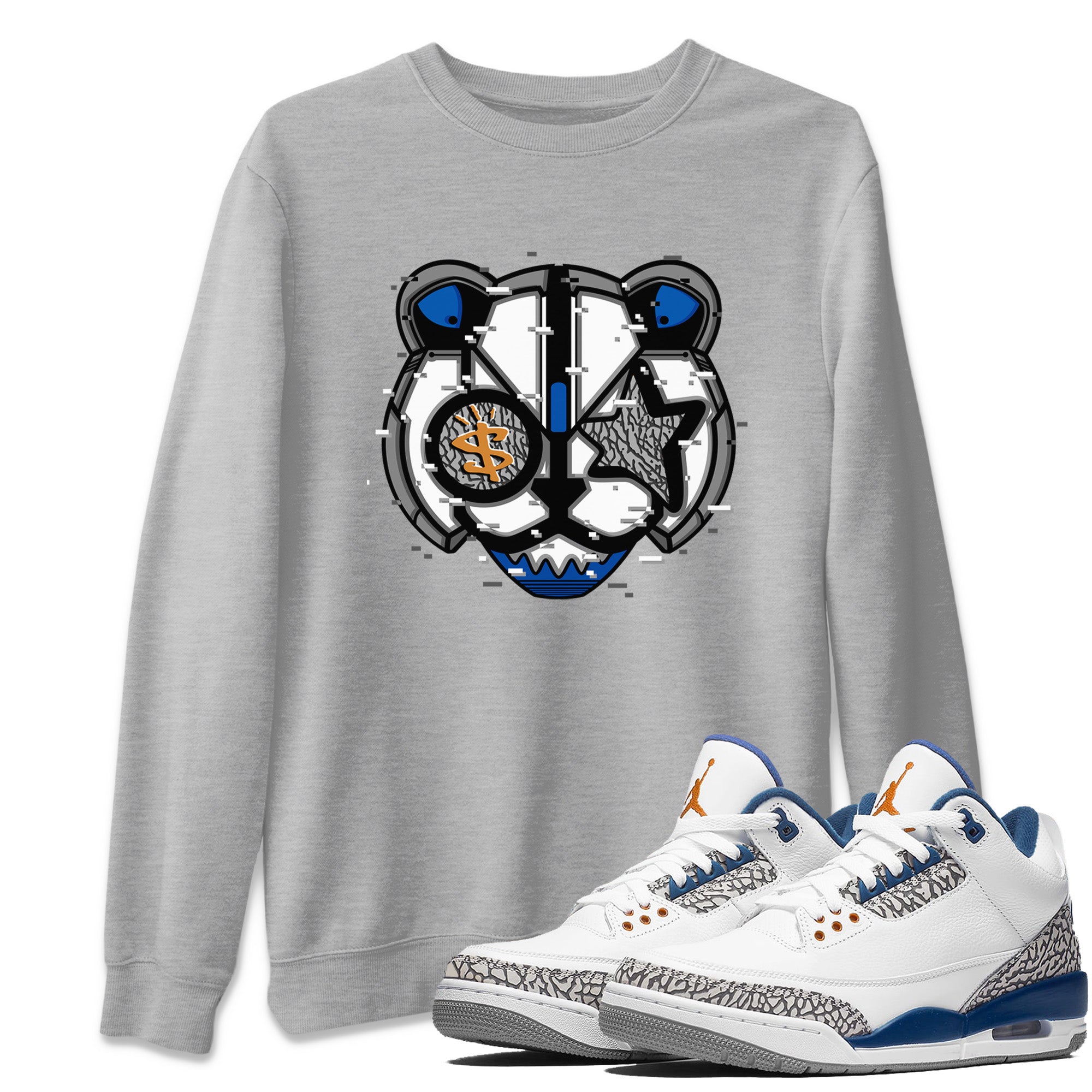 Air Jordan 3 Wizards Sneaker Match Tees Digital Cat Face Streetwear Sneaker Shirt Air Jordan 3 Retro Wizards Sneaker Release Tees Unisex Shirts Heather Grey 1