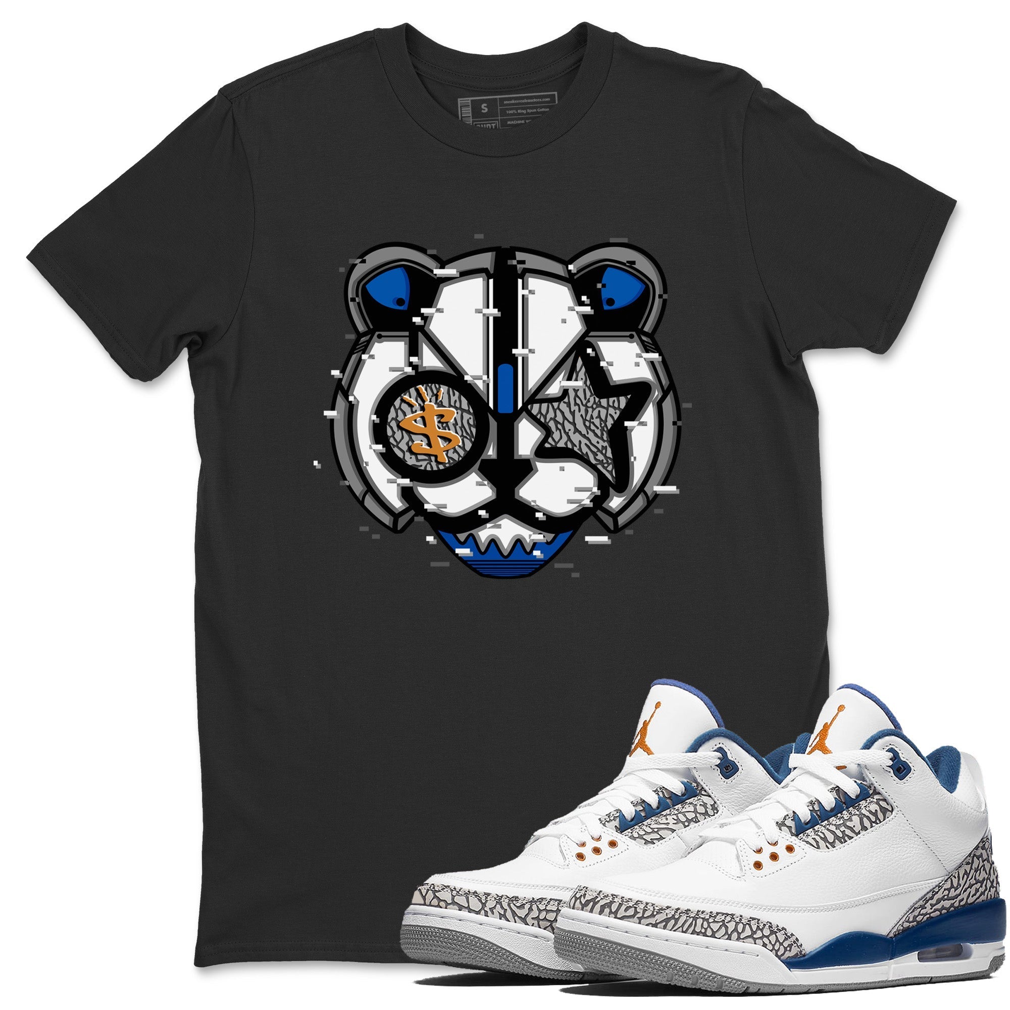 Air Jordan 3 Wizards Sneaker Match Tees Digital Cat Face Streetwear Sneaker Shirt Air Jordan 3 Retro Wizards Sneaker Release Tees Unisex Shirts Black 1