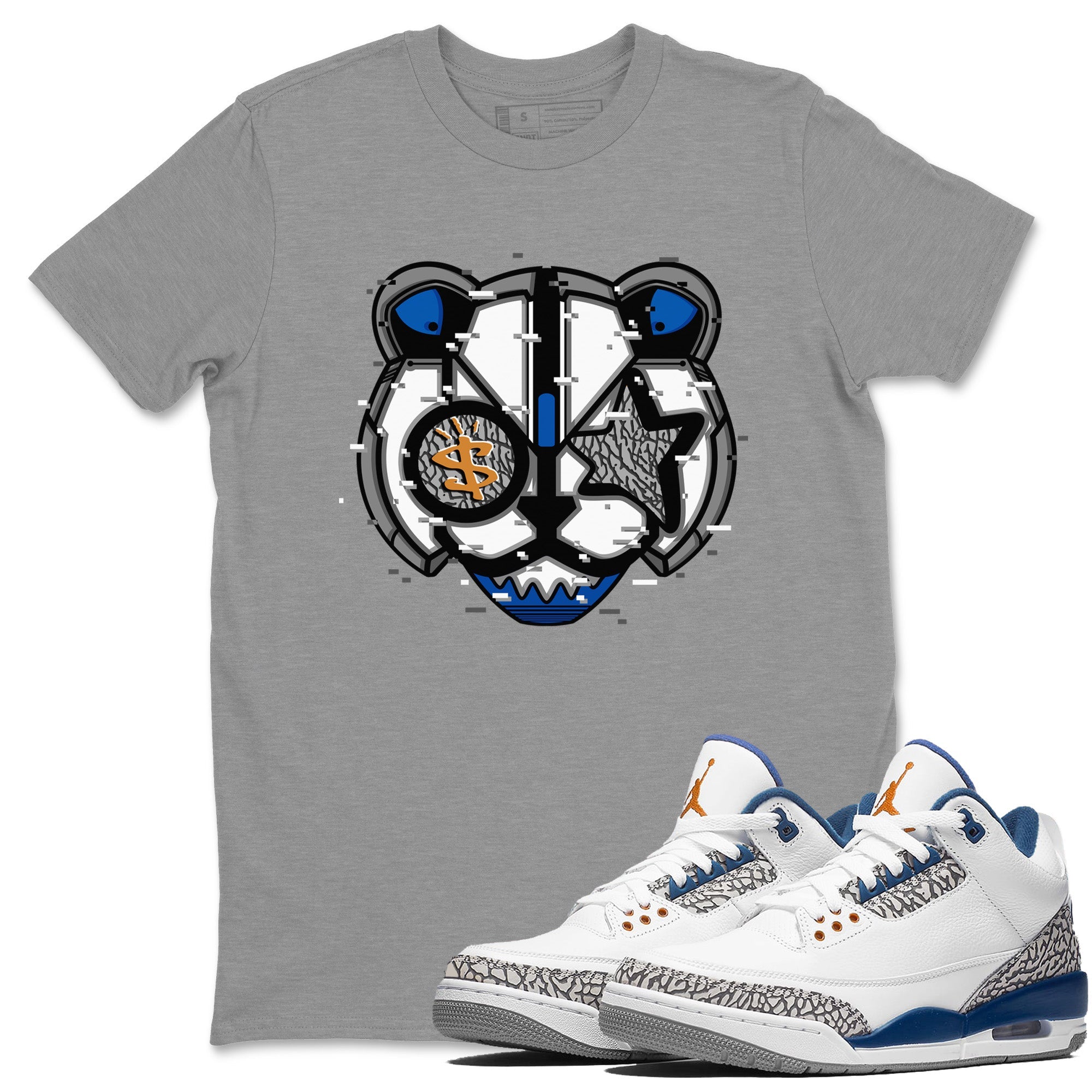 Air Jordan 3 Wizards Sneaker Match Tees Digital Cat Face Streetwear Sneaker Shirt Air Jordan 3 Retro Wizards Sneaker Release Tees Unisex Shirts Heather Grey 1