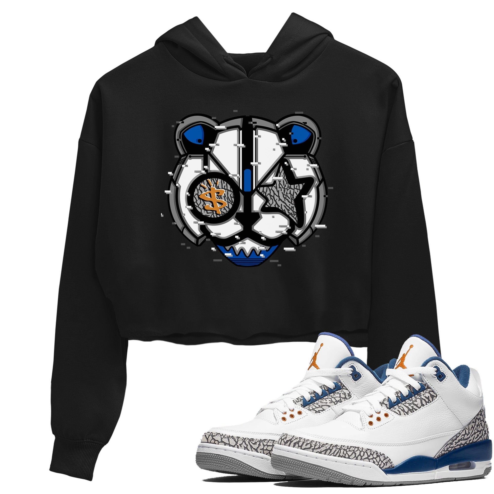 Air Jordan 3 Wizards Sneaker Match Tees Digital Cat Face Streetwear Sneaker Shirt Air Jordan 3 Retro Wizards Sneaker Release Tees Women's Shirts Black 1