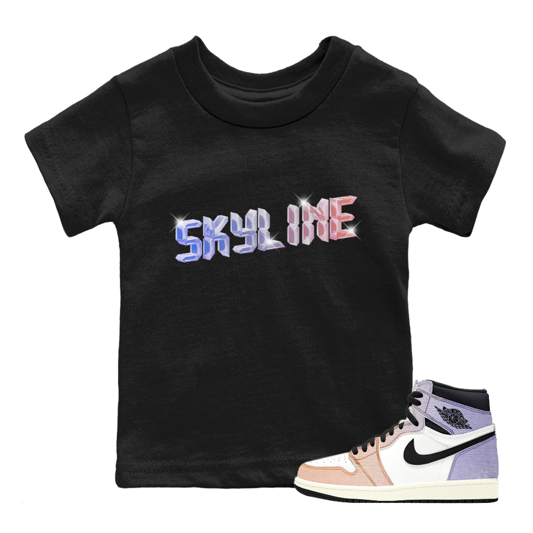 Air Jordan 1 Skyline Sneaker Tees Drip Gear Zone Digital Crystal Sneaker Tees AJ1 Skyline Shirt Kids Shirts Black 1