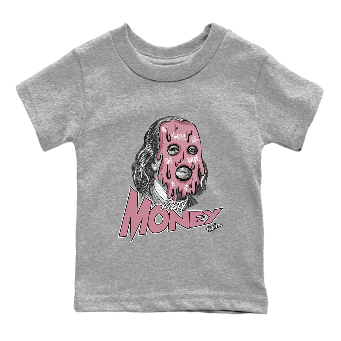 Air Jordan 1 Mauve shirt to match jordans Dirty Money crew neck streetwear t-shirt AJ1Mauve Drip Gear Zone Baby Toddler Heather Grey 2 Sneaker Matching Tee