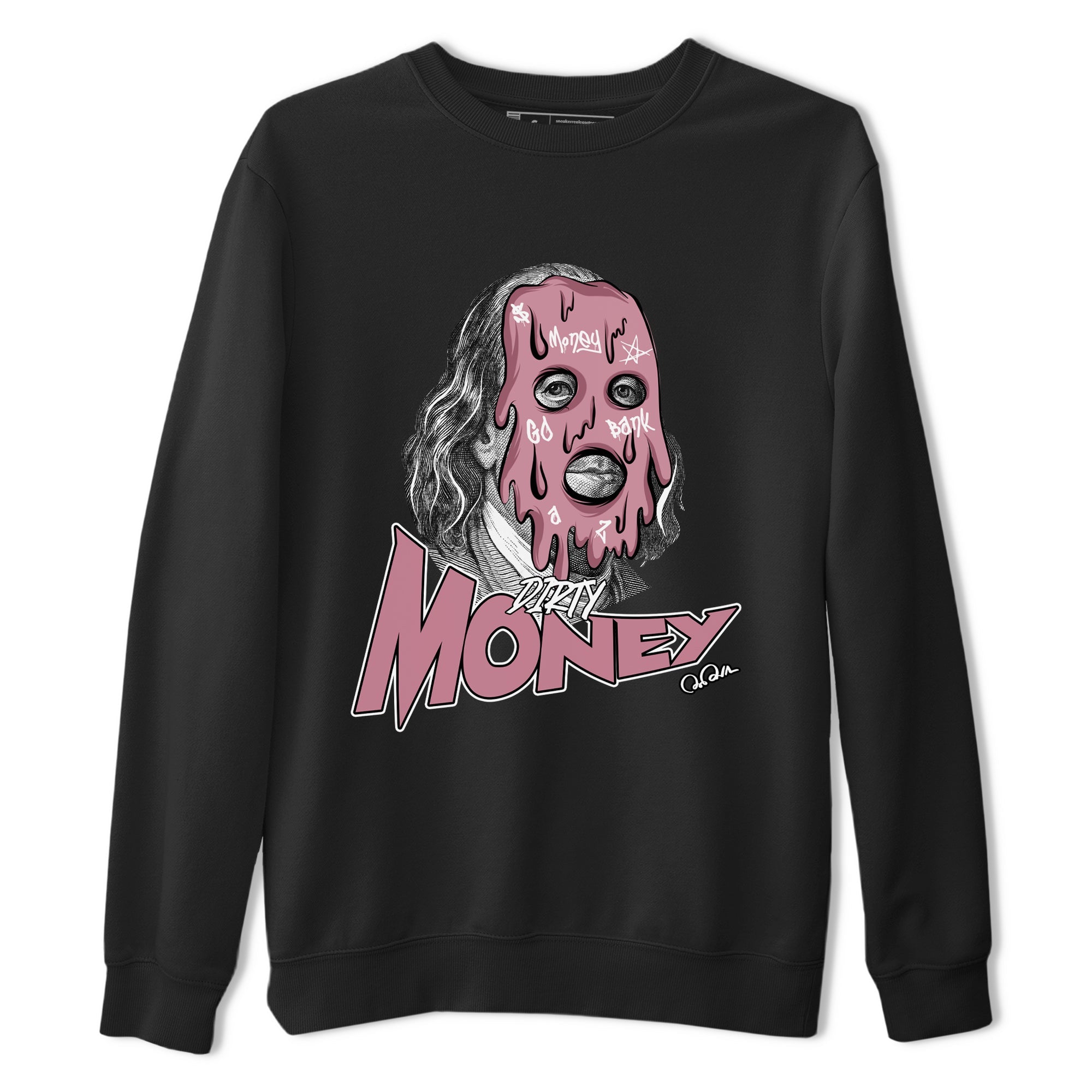 Air Jordan 1 Mauve shirt to match jordans Dirty Money crew neck streetwear t-shirt AJ1Mauve Drip Gear Zone Unisex Black 2 Sneaker Matching Tee