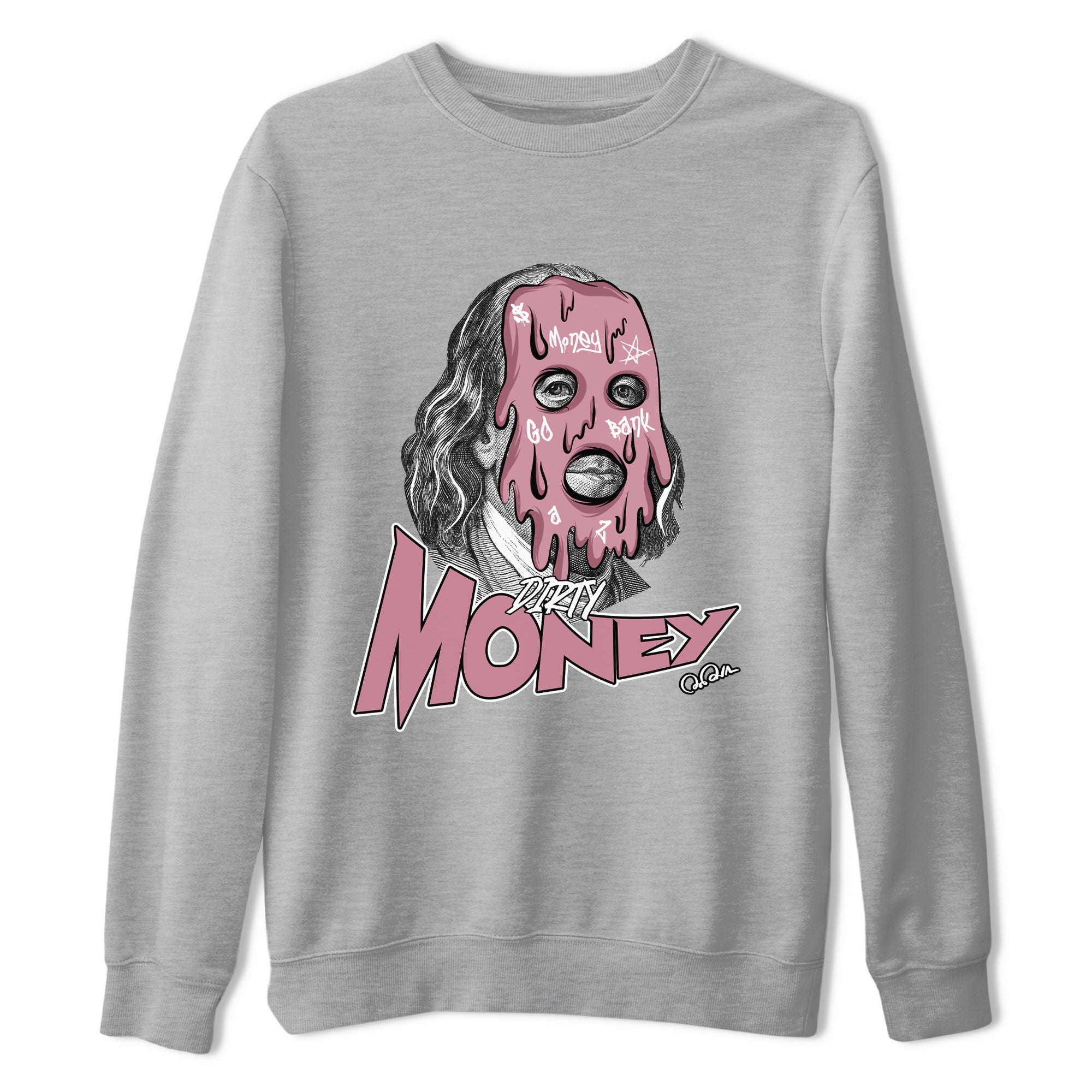 Air Jordan 1 Mauve shirt to match jordans Dirty Money crew neck streetwear t-shirt AJ1Mauve Drip Gear Zone Unisex Heather Grey 2 Sneaker Matching Tee