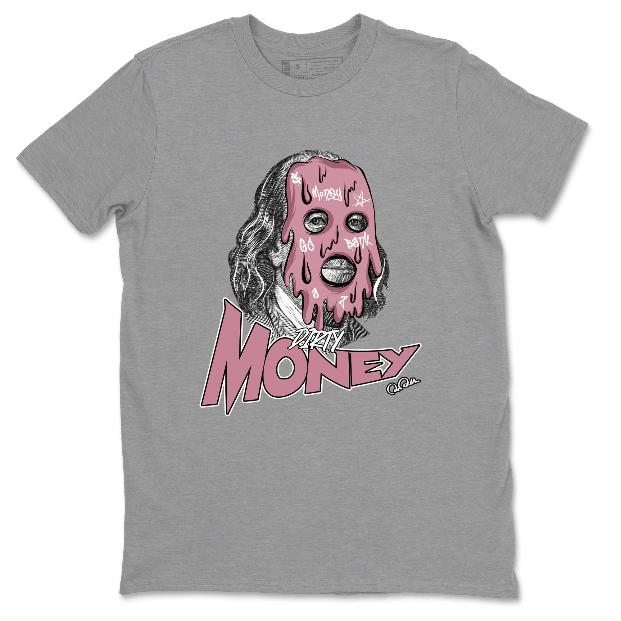 Air Jordan 1 Mauve shirt to match jordans Dirty Money crew neck streetwear t-shirt AJ1Mauve Drip Gear Zone Unisex Heather Grey 2 Sneaker Matching Tee