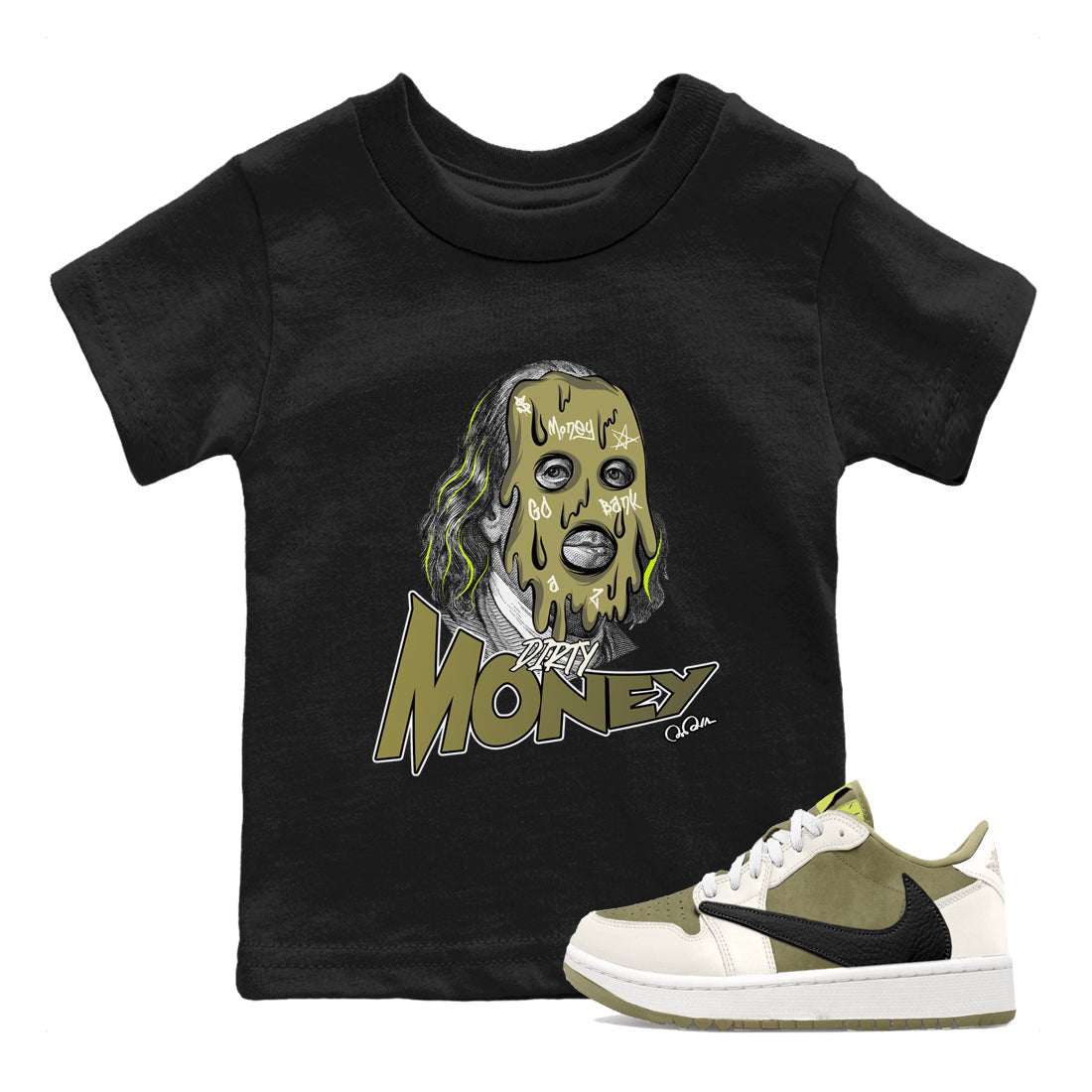 Air Jordan 1 Travis Scott Golf shirt to match jordans Dirty Money Streetwear Sneaker Shirt AJ1 lowTravis Scott Golf Drip Gear Zone Sneaker Matching Clothing Baby Toddler Black 1 T-Shirt