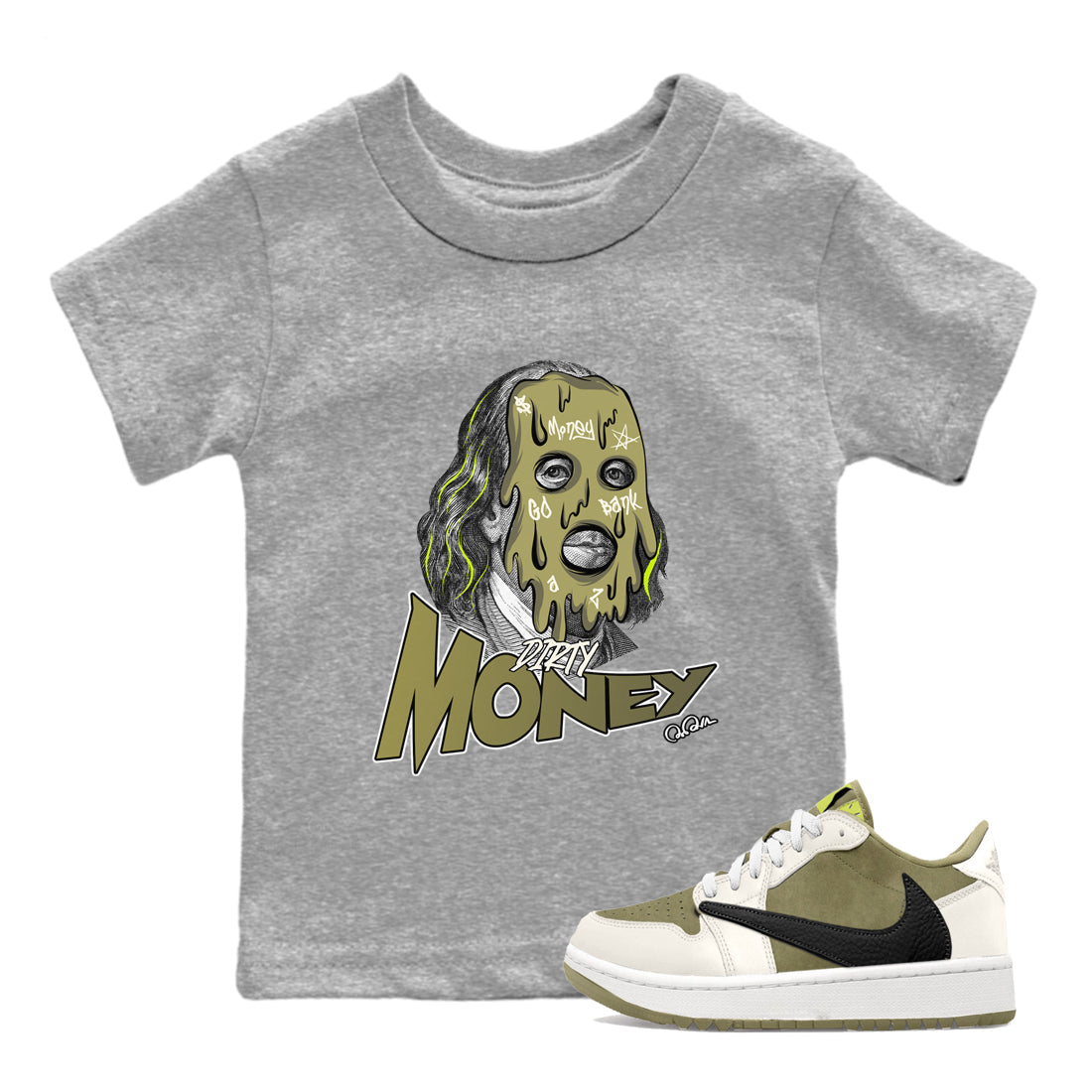 Air Jordan 1 Travis Scott Golf shirt to match jordans Dirty Money Streetwear Sneaker Shirt AJ1 lowTravis Scott Golf Drip Gear Zone Sneaker Matching Clothing Baby Toddler Heather Grey 1 T-Shirt