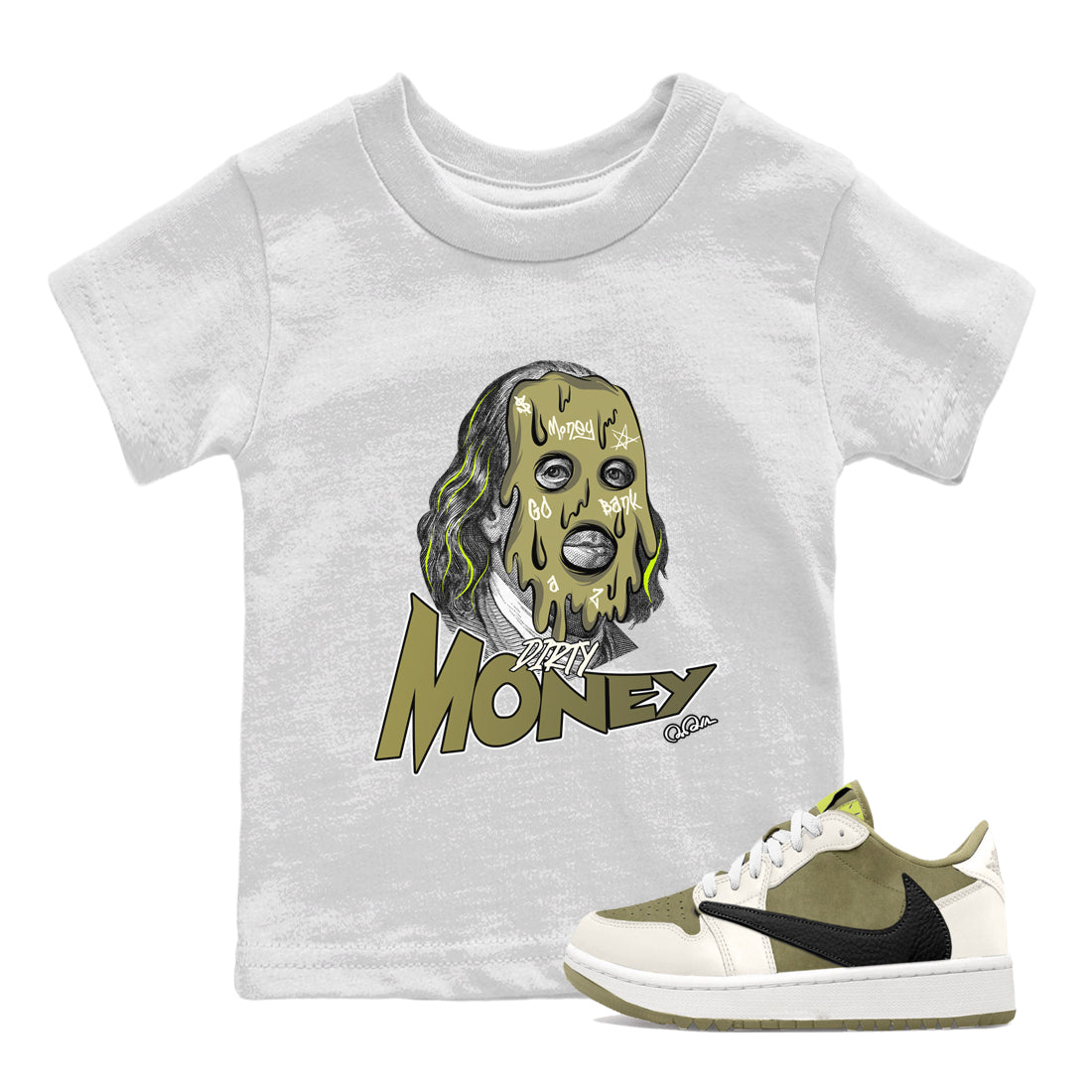 Air Jordan 1 Travis Scott Golf shirt to match jordans Dirty Money Streetwear Sneaker Shirt AJ1 lowTravis Scott Golf Drip Gear Zone Sneaker Matching Clothing Baby Toddler White 1 T-Shirt