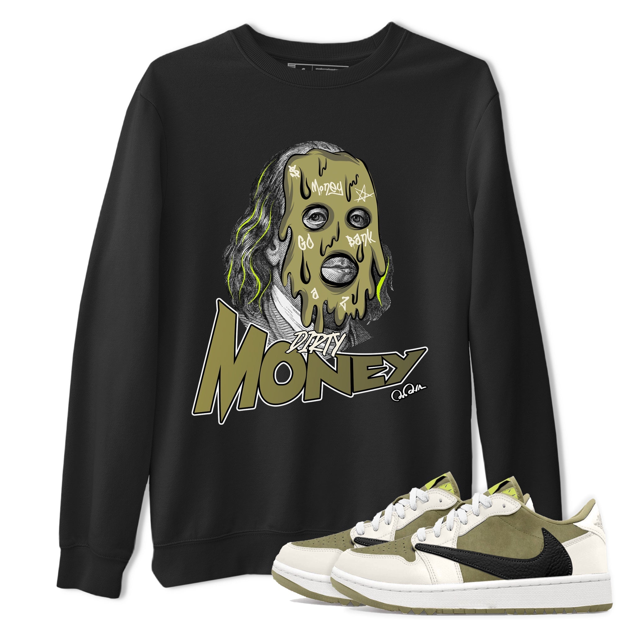 Air Jordan 1 Travis Scott Golf shirt to match jordans Dirty Money Streetwear Sneaker Shirt AJ1 lowTravis Scott Golf Drip Gear Zone Sneaker Matching Clothing Unisex Black 1 T-Shirt