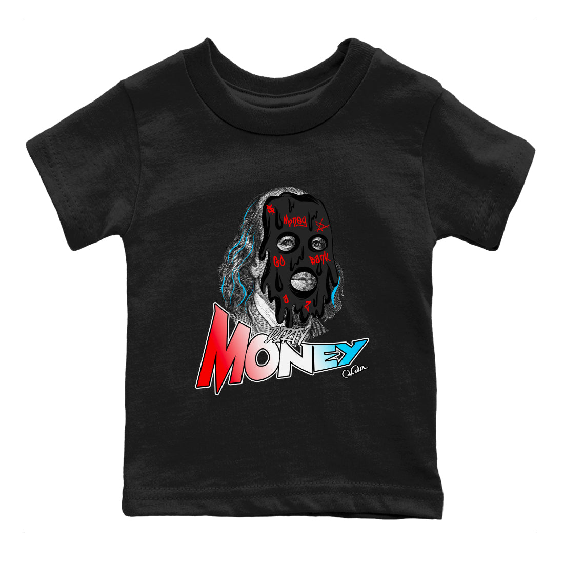 Air Jordan 1 UNC to Chicago Sneaker Match Tees Dirty Money Streetwear Sneaker Shirt AJ1 UNC to Chicago Sneaker Release Tees Kids Shirts Black 2