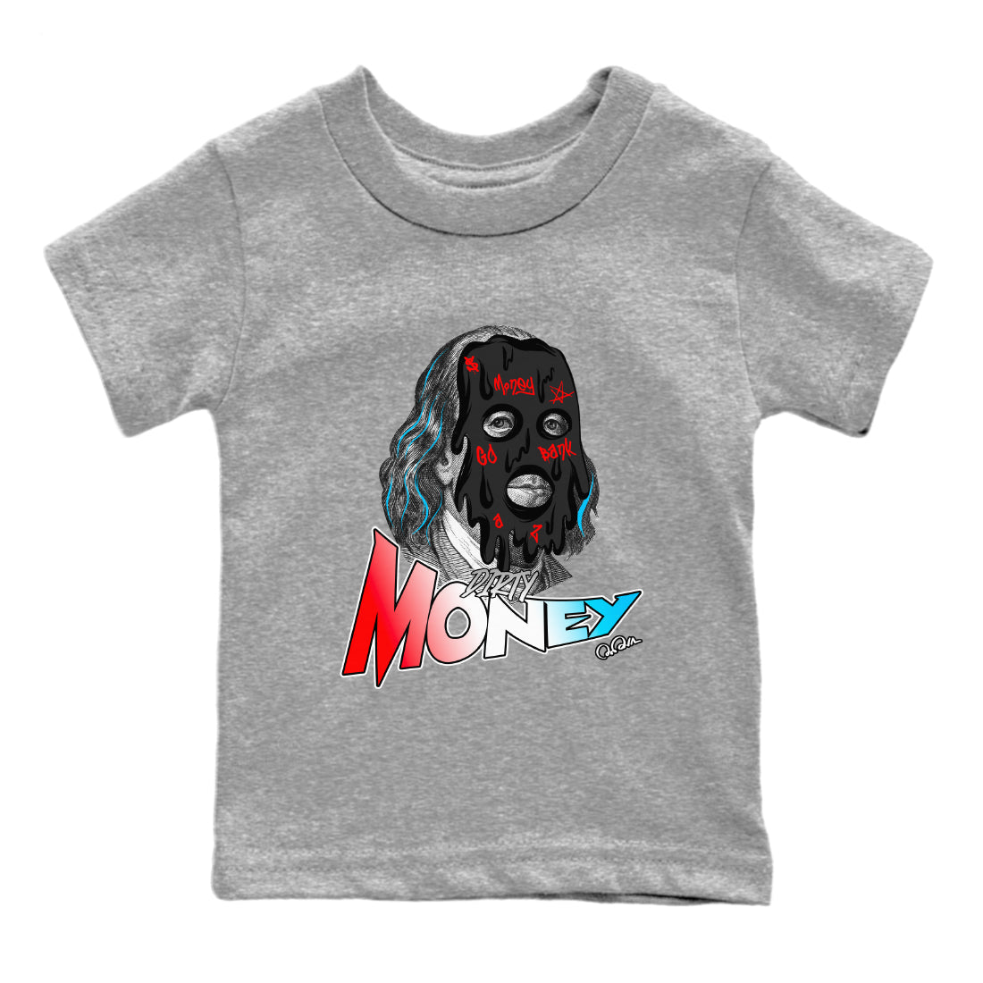 Air Jordan 1 UNC to Chicago Sneaker Match Tees Dirty Money Streetwear Sneaker Shirt AJ1 UNC to Chicago Sneaker Release Tees Kids Shirts Heather Grey 2