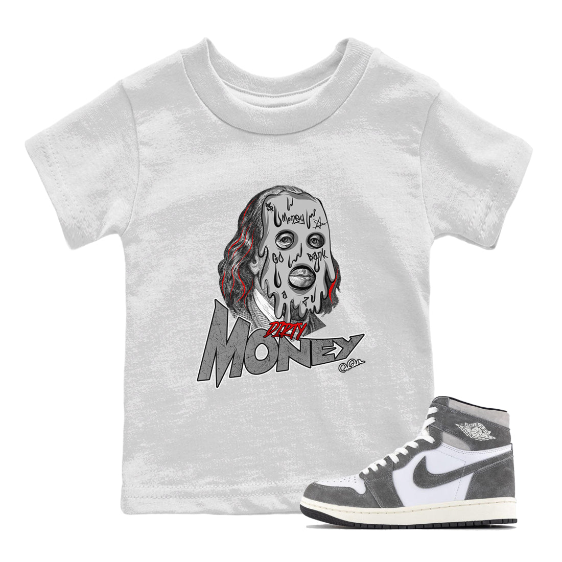 Air Jordan 1 Washed Heritage Sneaker Match Tees Dirty Money Streetwear Sneaker Shirt AJ1 Washed Heritage Sneaker Release Tees Kids Shirts White 1