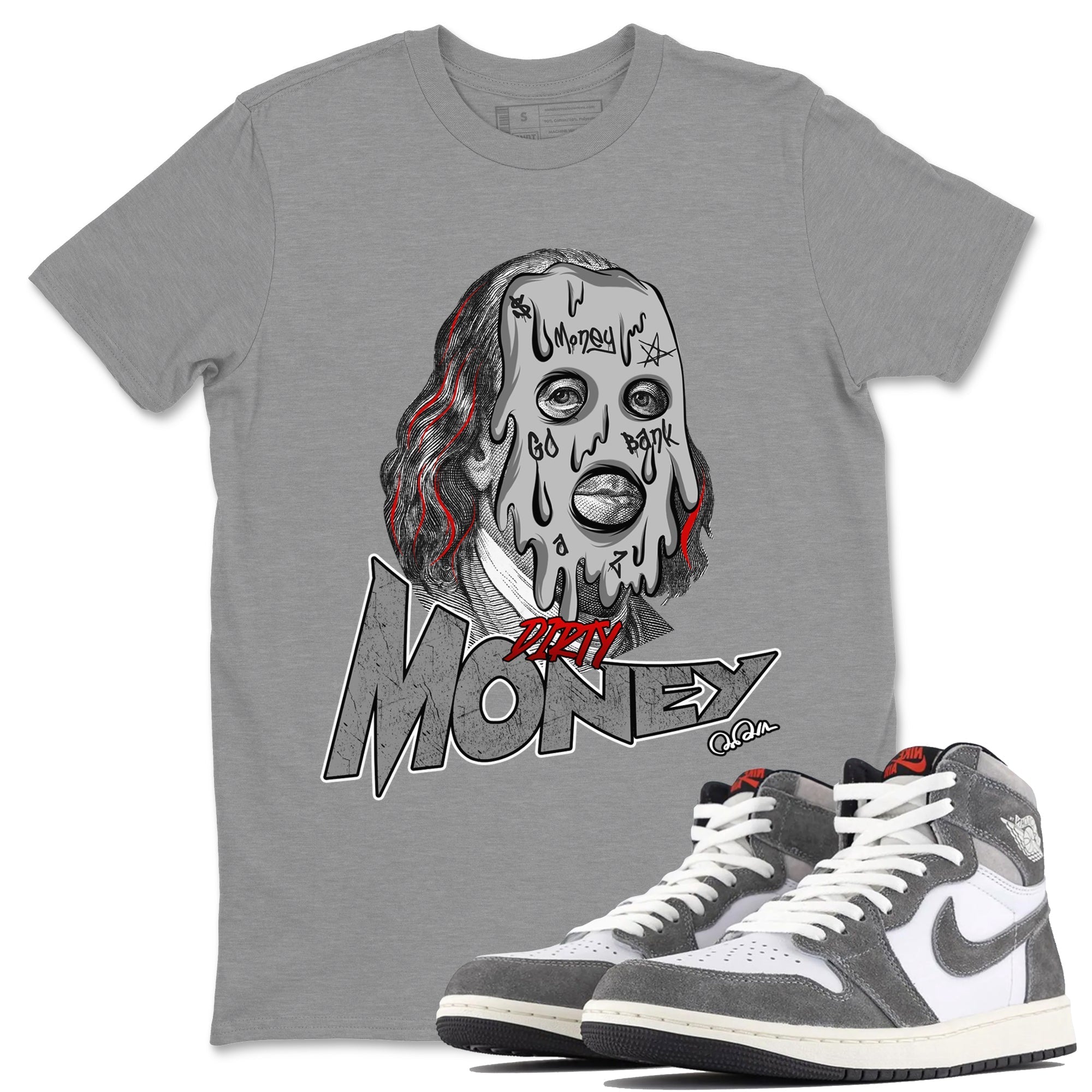 Air Jordan 1 Washed Heritage Sneaker Match Tees Dirty Money Streetwear Sneaker Shirt AJ1 Washed Heritage Sneaker Release Tees Unisex Shirts Heather Grey 1