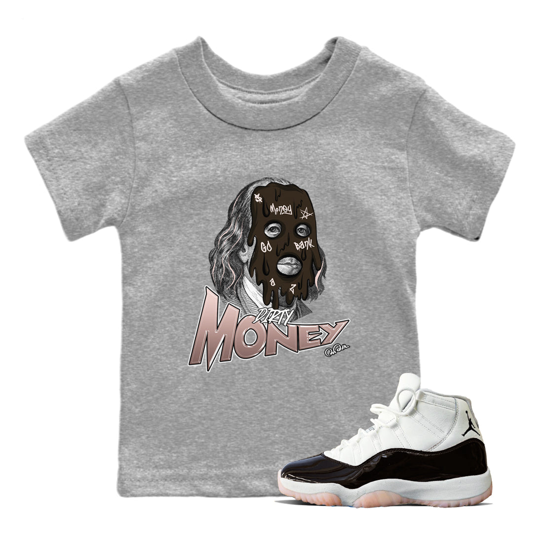 Air Jordan 11 Neapolitan shirt to match jordans Dirty Money sneaker matching t-shirts and clothing AJ11 Neapolitan Drip Gear Zone Youth Kids Toddler Heather Grey 1 T-Shirt