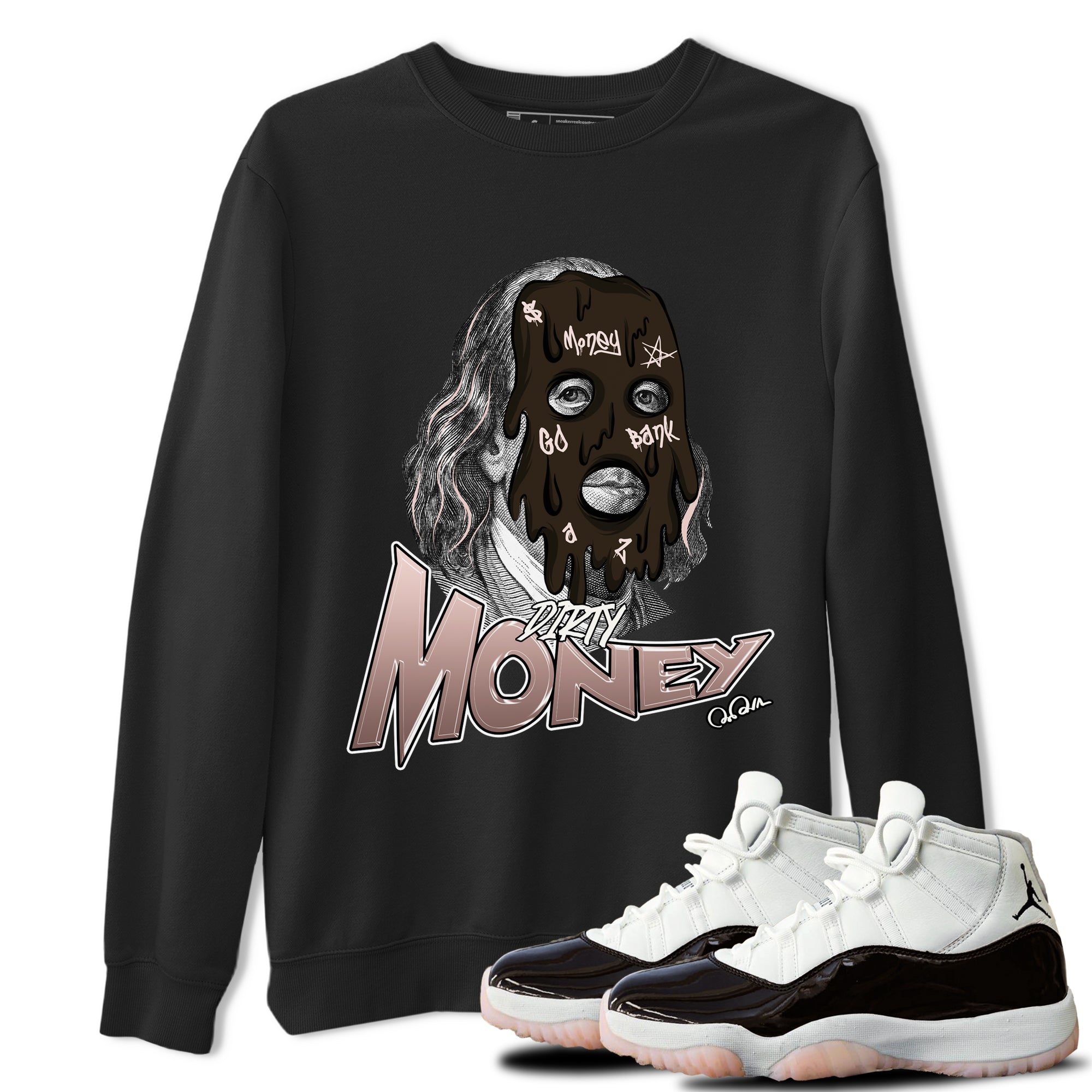 Air Jordan 11 Neapolitan shirt to match jordans Dirty Money sneaker matching t-shirts and clothing AJ11 Neapolitan Drip Gear Zone Cotton Casual Unisex Black 1 T-Shirt