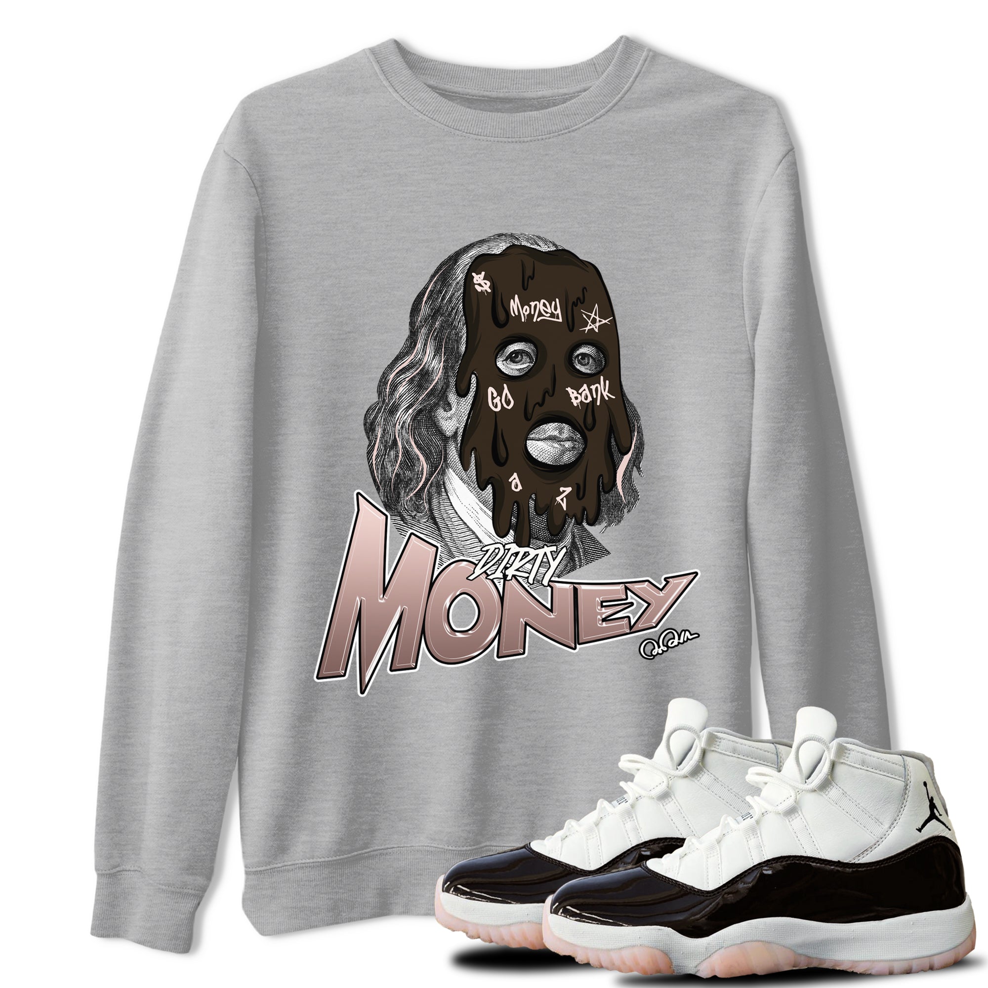 Air Jordan 11 Neapolitan shirt to match jordans Dirty Money sneaker matching t-shirts and clothing AJ11 Neapolitan Drip Gear Zone Cotton Casual Unisex Heather Grey 1 T-Shirt
