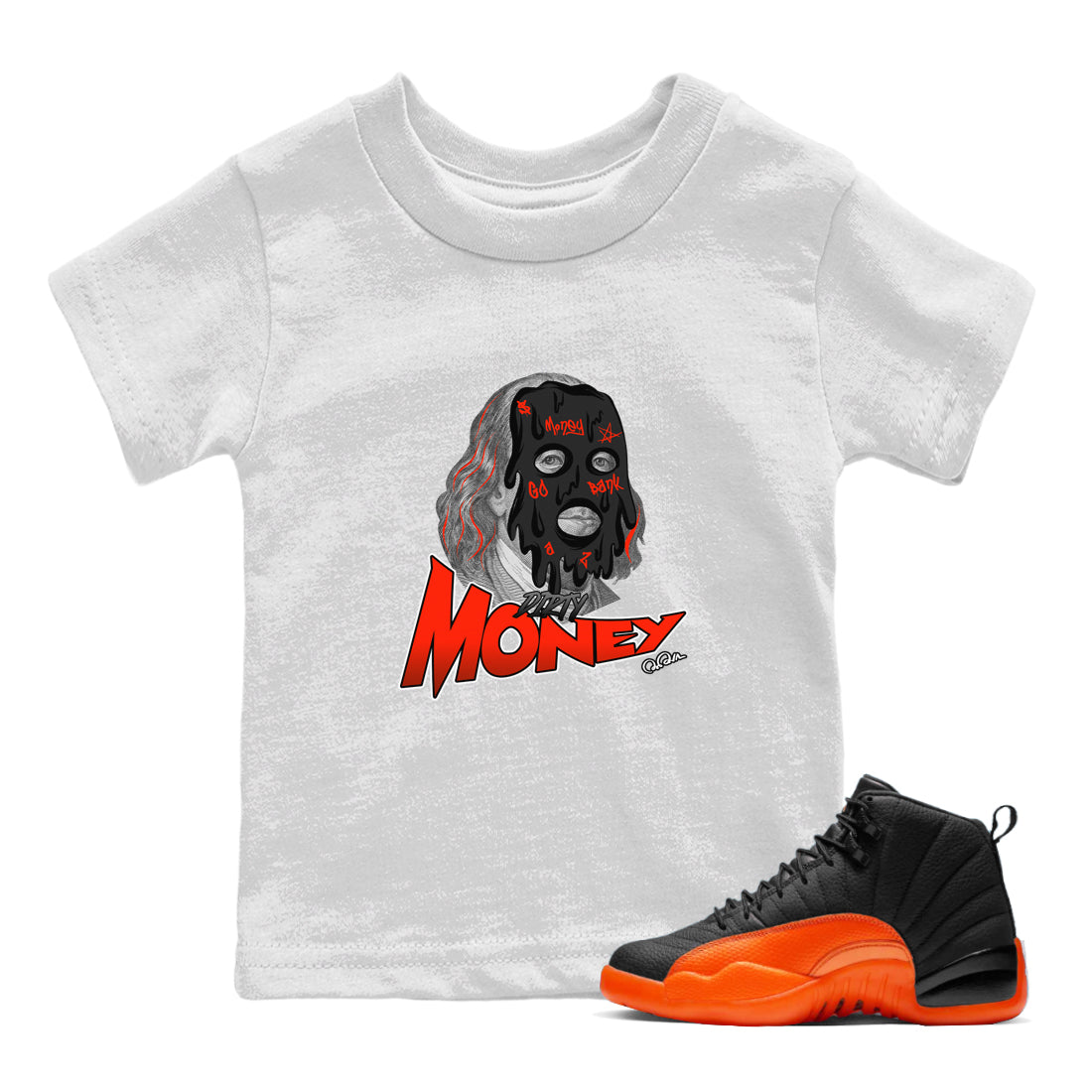 Air Jordan 12 Brilliant Orange Sneaker Match Tees Dirty Money Streetwear Sneaker Shirt AJ12 Brilliant Orange Sneaker Release Tees Kids Shirts White 1