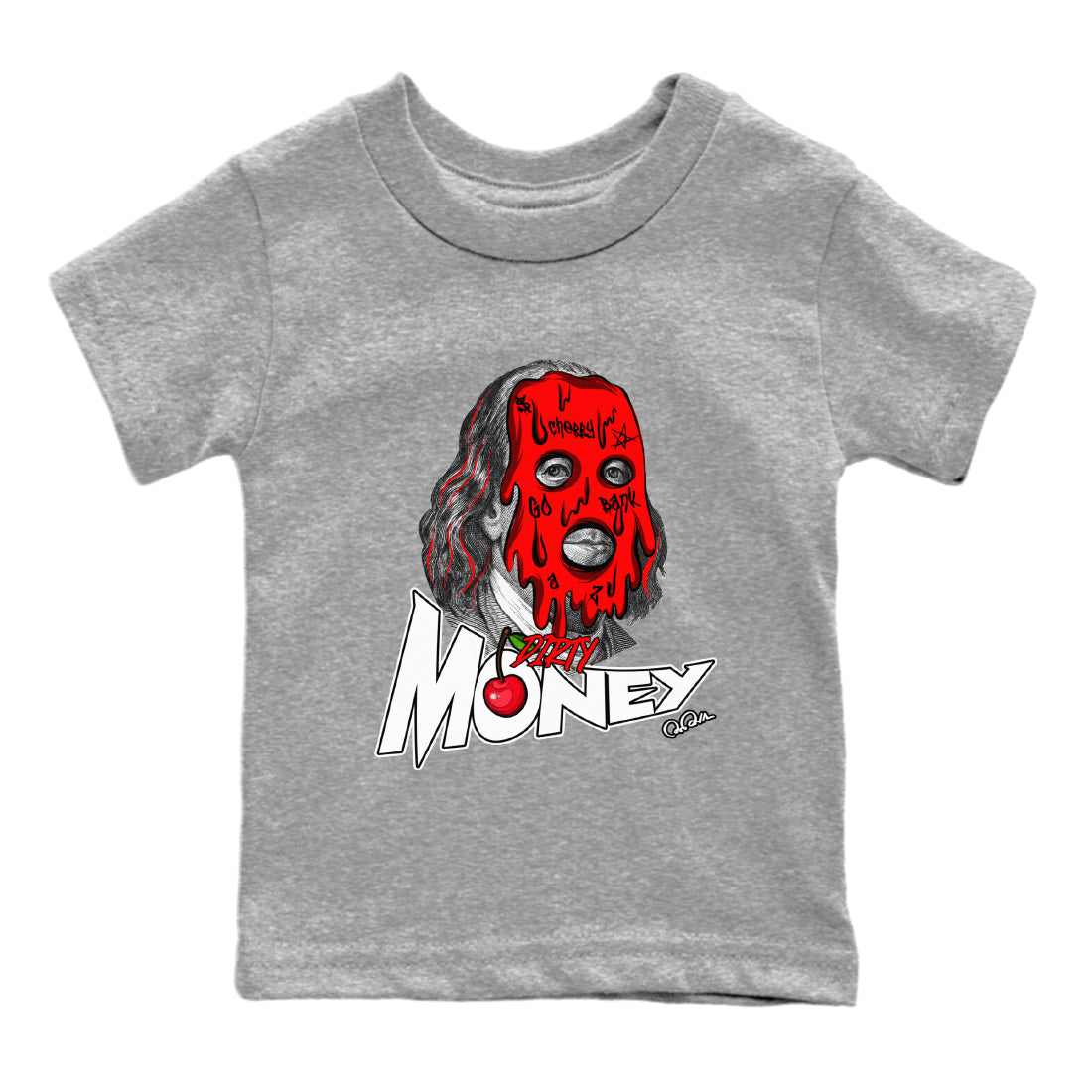 Air Jordan 12 Cherry Sneaker Match Tees Dirty Money Streetwear Sneaker Shirt AJ12 Cherry Sneaker Release Tees Kids Shirts Heather Grey 2