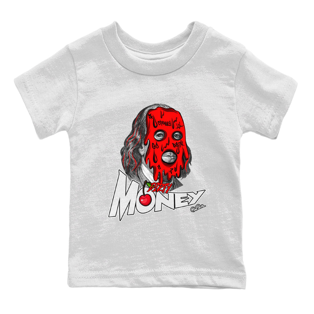 Air Jordan 12 Cherry Sneaker Match Tees Dirty Money Streetwear Sneaker Shirt AJ12 Cherry Sneaker Release Tees Kids Shirts White 2