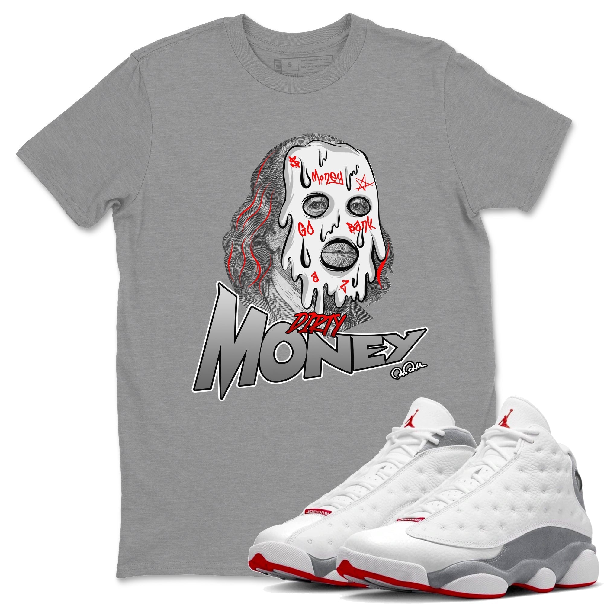 Air Jordan 13 Wolf Grey Dirty Money Crew Neck Streetwear Sneaker Shirt AJ13 Wolf Grey Sneaker T-Shirts Size Chart