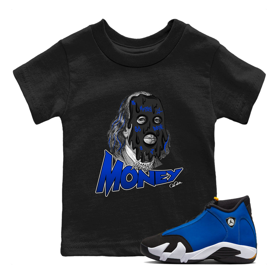 Air Jordan 14 Laney Sneaker Match Tees Dirty Money Streetwear Sneaker Shirt AJ14 Laney Sneaker Release Tees Kids Shirts Black 1