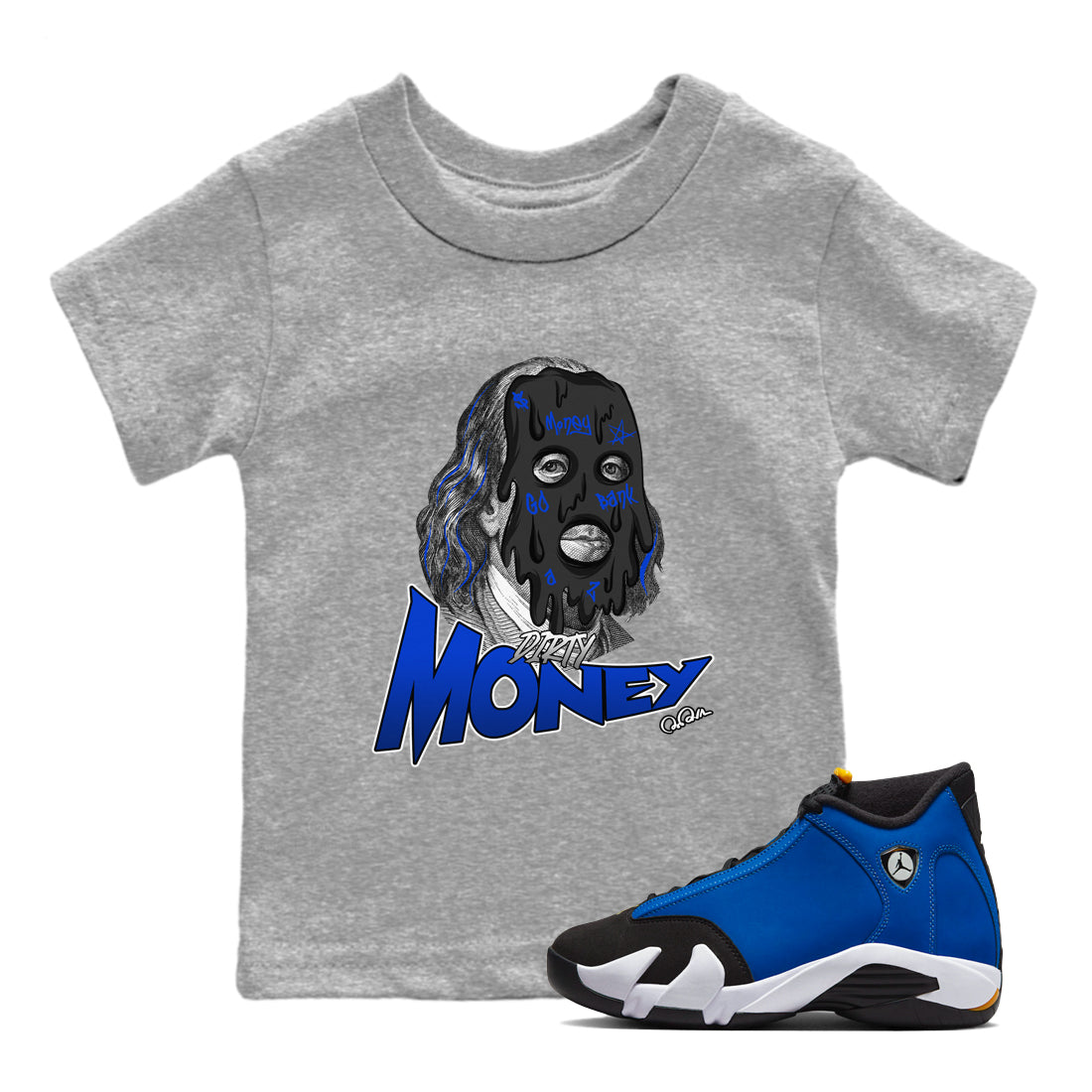 Air Jordan 14 Laney Sneaker Match Tees Dirty Money Streetwear Sneaker Shirt AJ14 Laney Sneaker Release Tees Kids Shirts Heather Grey 1