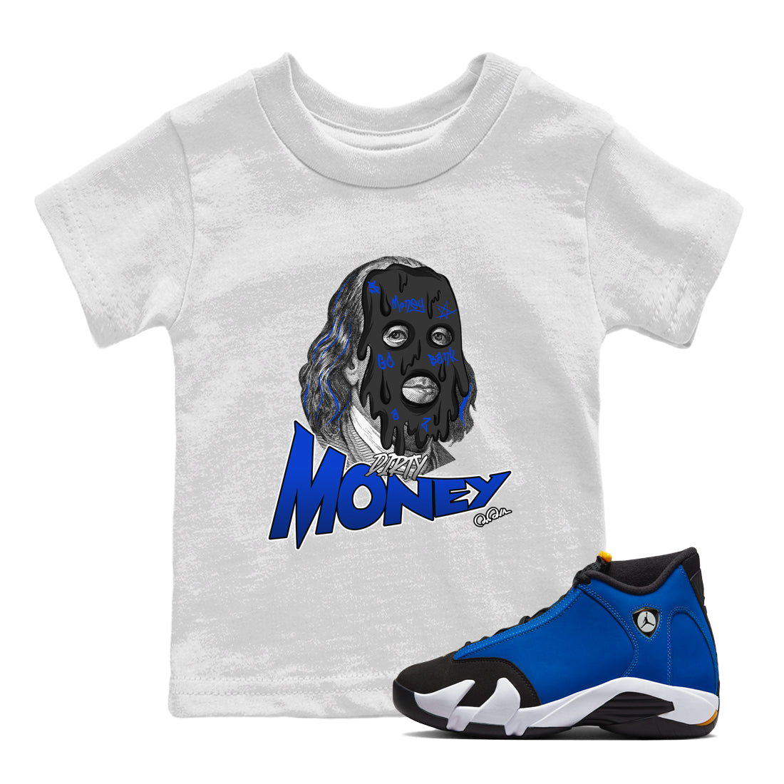 Air Jordan 14 Laney Sneaker Match Tees Dirty Money Streetwear Sneaker Shirt AJ14 Laney Sneaker Release Tees Kids Shirts White 1
