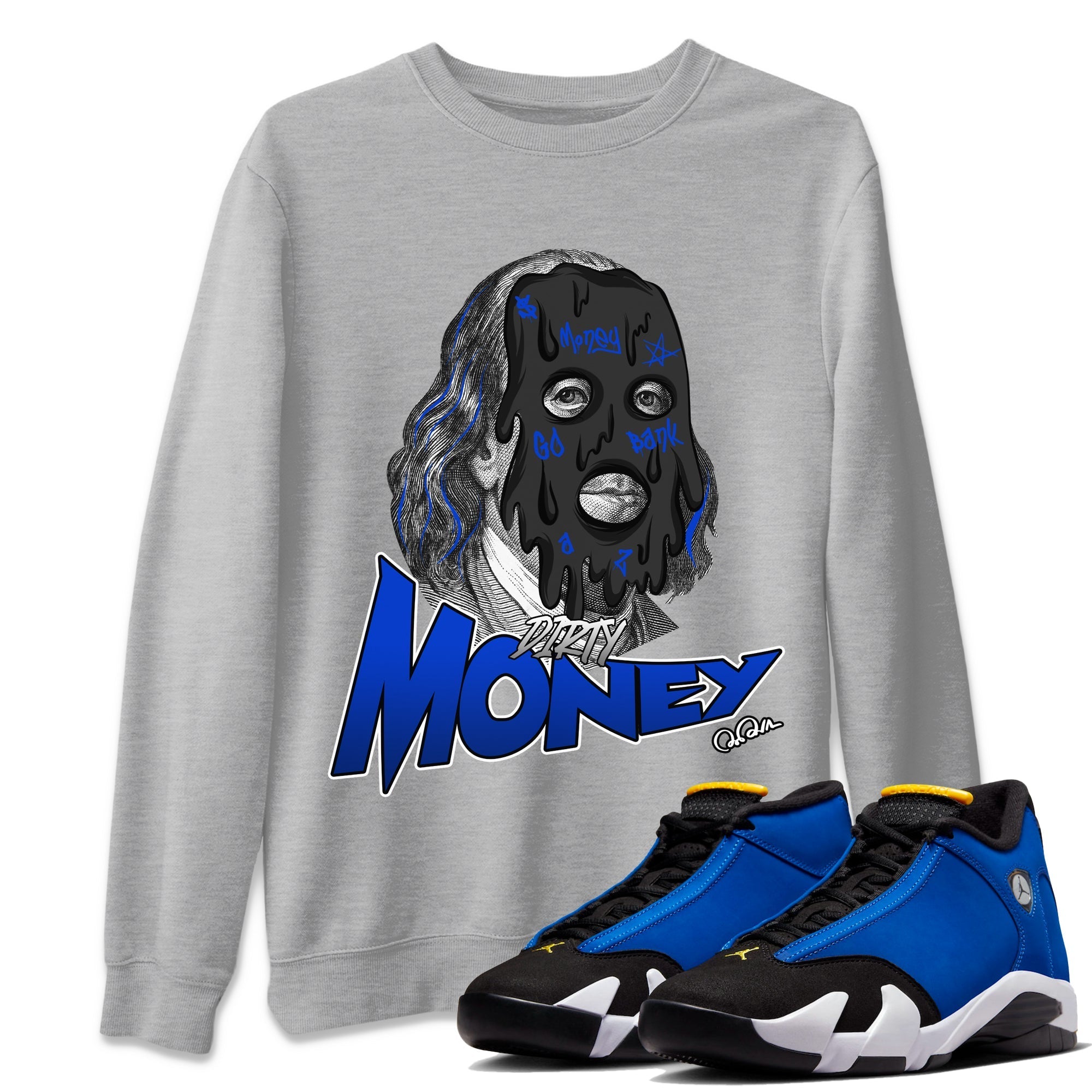 Air Jordan 14 Laney Sneaker Match Tees Dirty Money Streetwear Sneaker Shirt AJ14 Laney Sneaker Release Tees Unisex Shirts Heather Grey 1