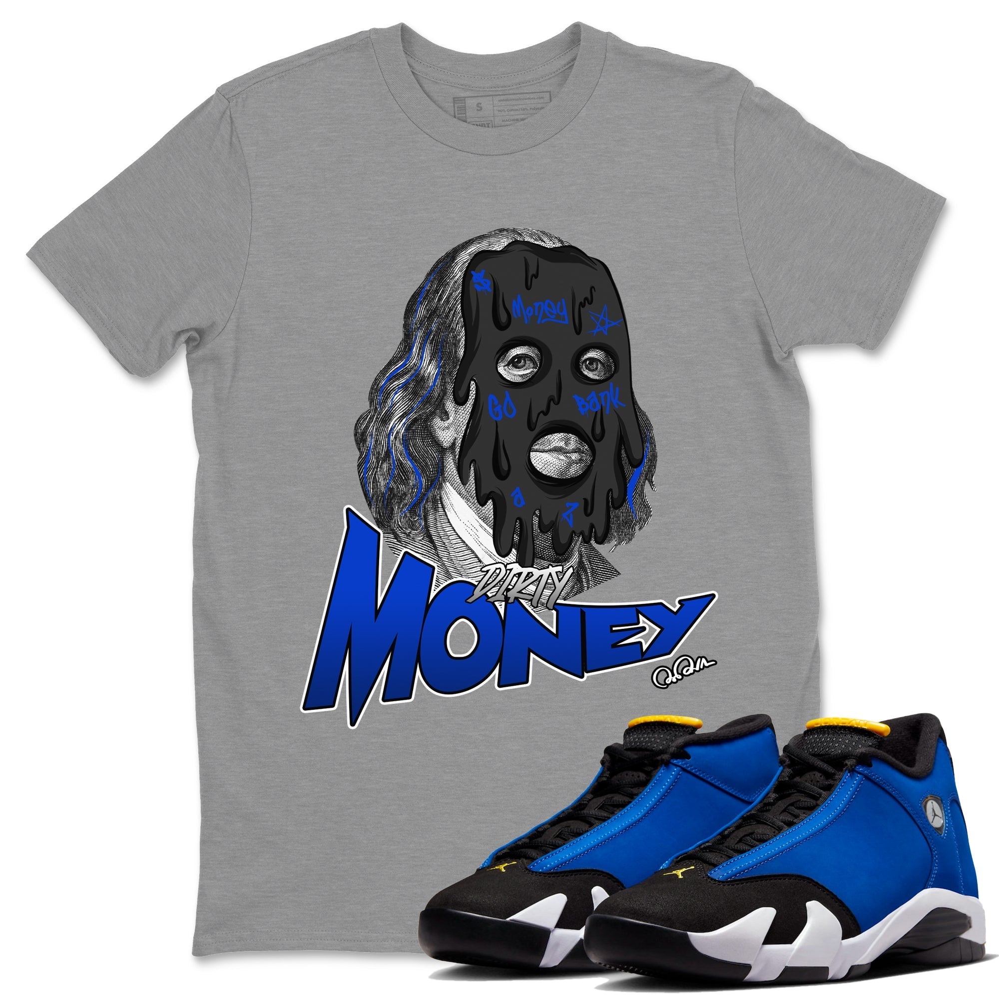 Air Jordan 14 Laney Sneaker Match Tees Dirty Money Streetwear Sneaker Shirt AJ14 Laney Sneaker Release Tees Unisex Shirts Heather Grey 1