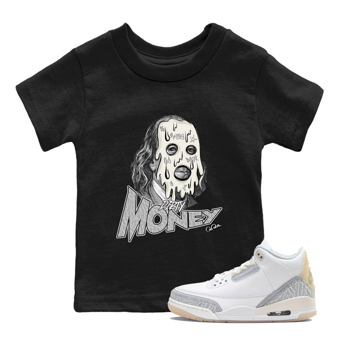 3s Ivory shirt to match jordans Dirty Money sneaker tees Air Jordan 3 Ivory Drip Gear Zone baby toddler Black 1 cotton Shirt