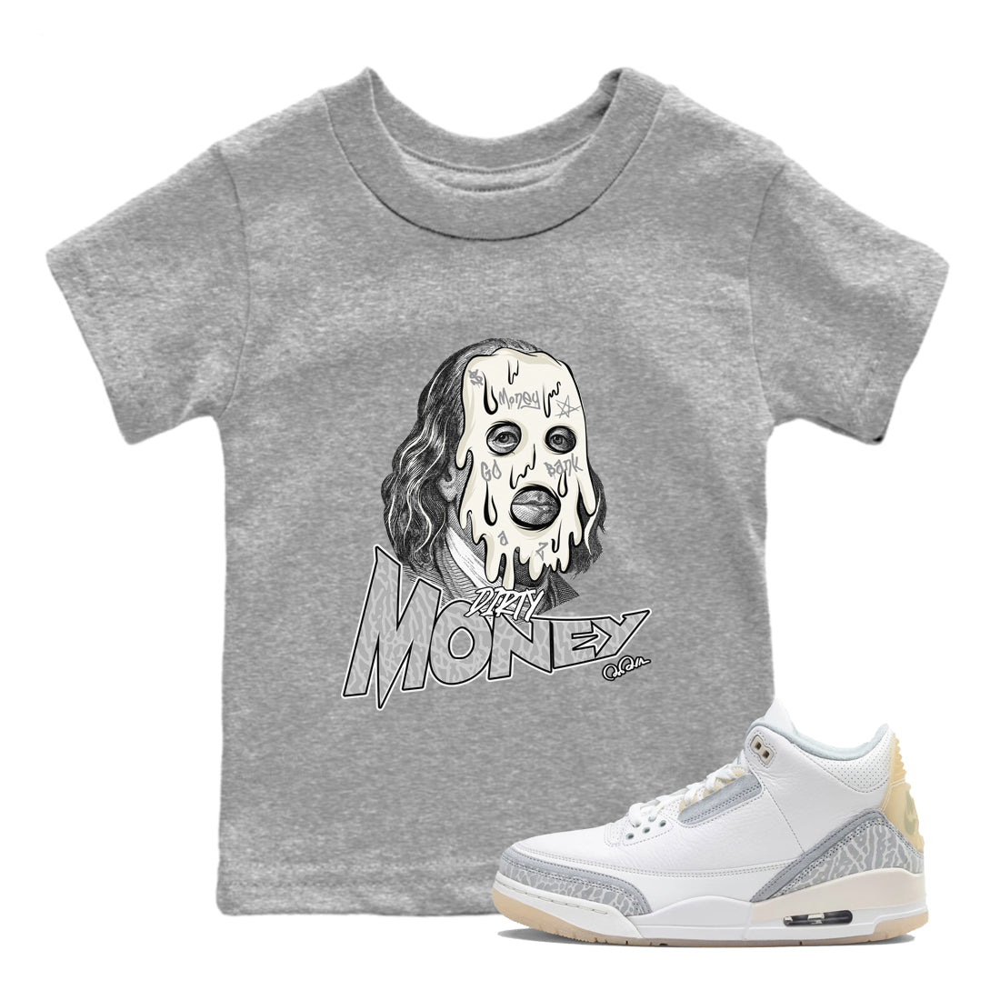 3s Ivory shirt to match jordans Dirty Money sneaker tees Air Jordan 3 Ivory Drip Gear Zone baby toddler Heather Grey 1 cotton Shirt