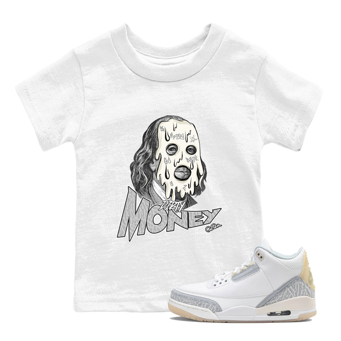 3s Ivory shirt to match jordans Dirty Money sneaker tees Air Jordan 3 Ivory Drip Gear Zone baby toddler White 1 cotton Shirt