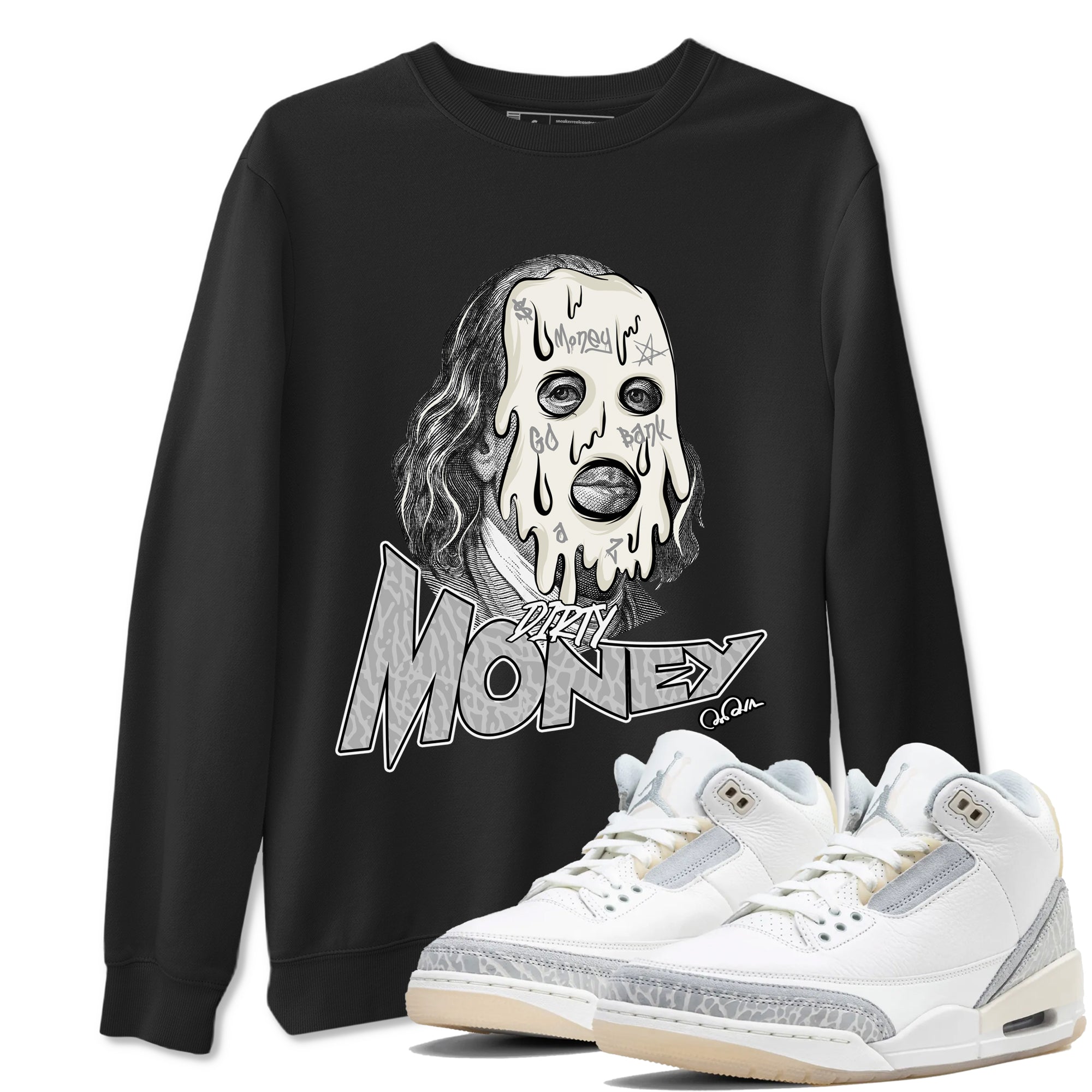 3s Ivory shirt to match jordans Dirty Money sneaker tees Air Jordan 3 Ivory Drip Gear Zone unisex cotton Black 1 crew neck shirt