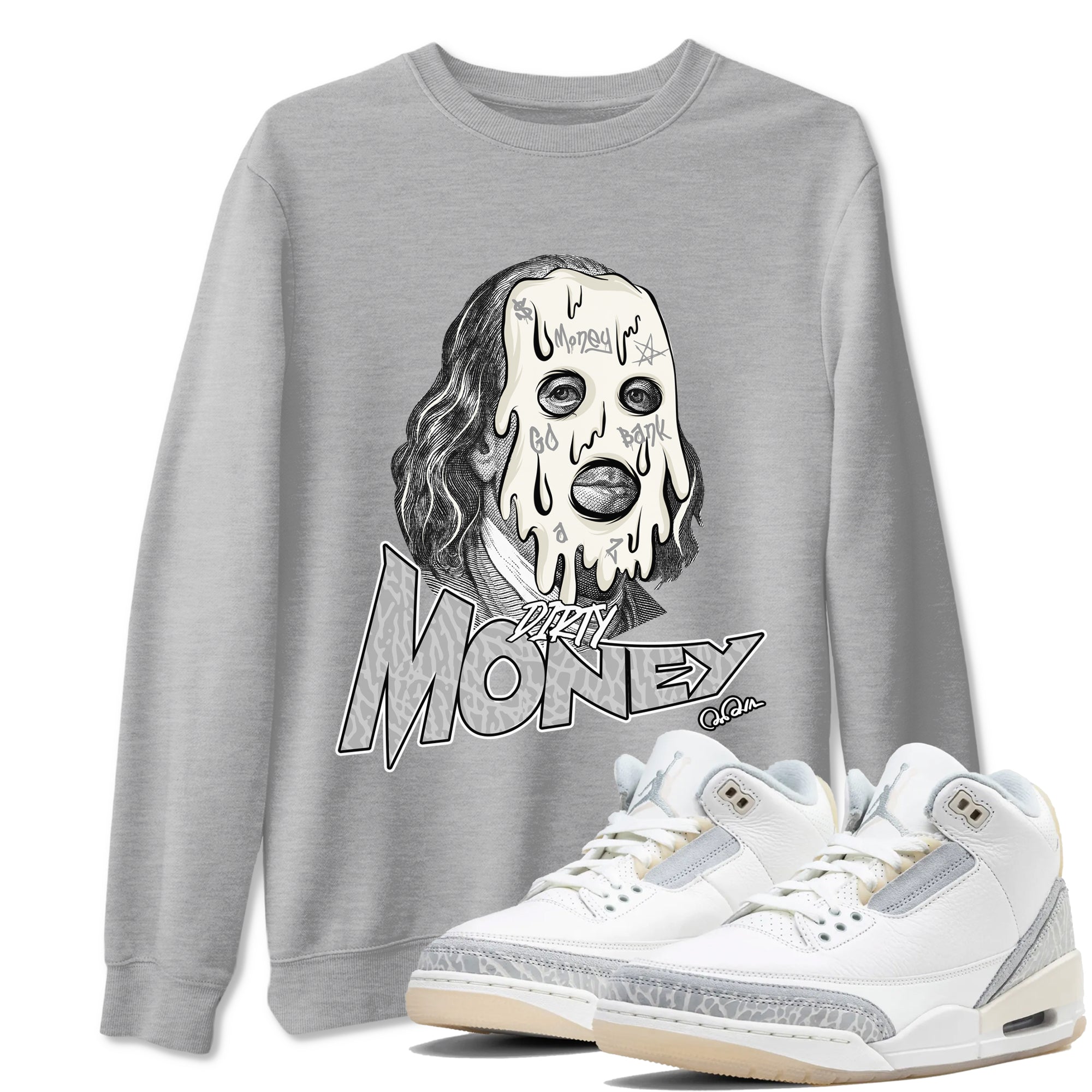 3s Ivory shirt to match jordans Dirty Money sneaker tees Air Jordan 3 Ivory Drip Gear Zone unisex cotton Heather Grey 1 crew neck shirt