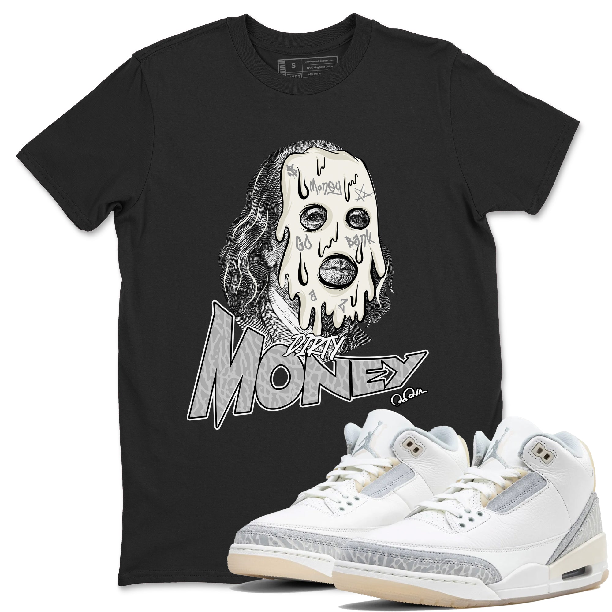3s Ivory shirt to match jordans Dirty Money sneaker tees Air Jordan 3 Ivory Drip Gear Zone unisex cotton Black 1 crew neck shirt